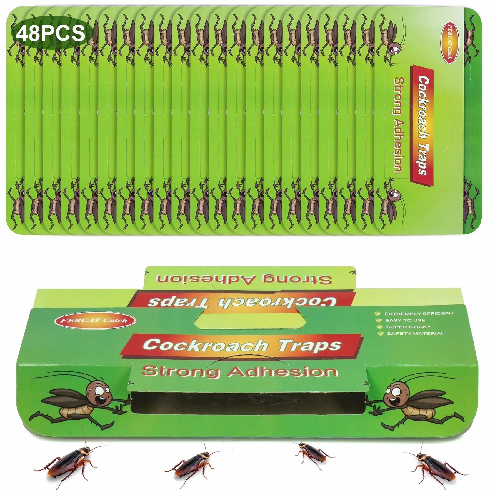 Set di 48 Trappole per Scarafaggi, Prodotto Anti-Scarafaggio Verde, Efficace Contro