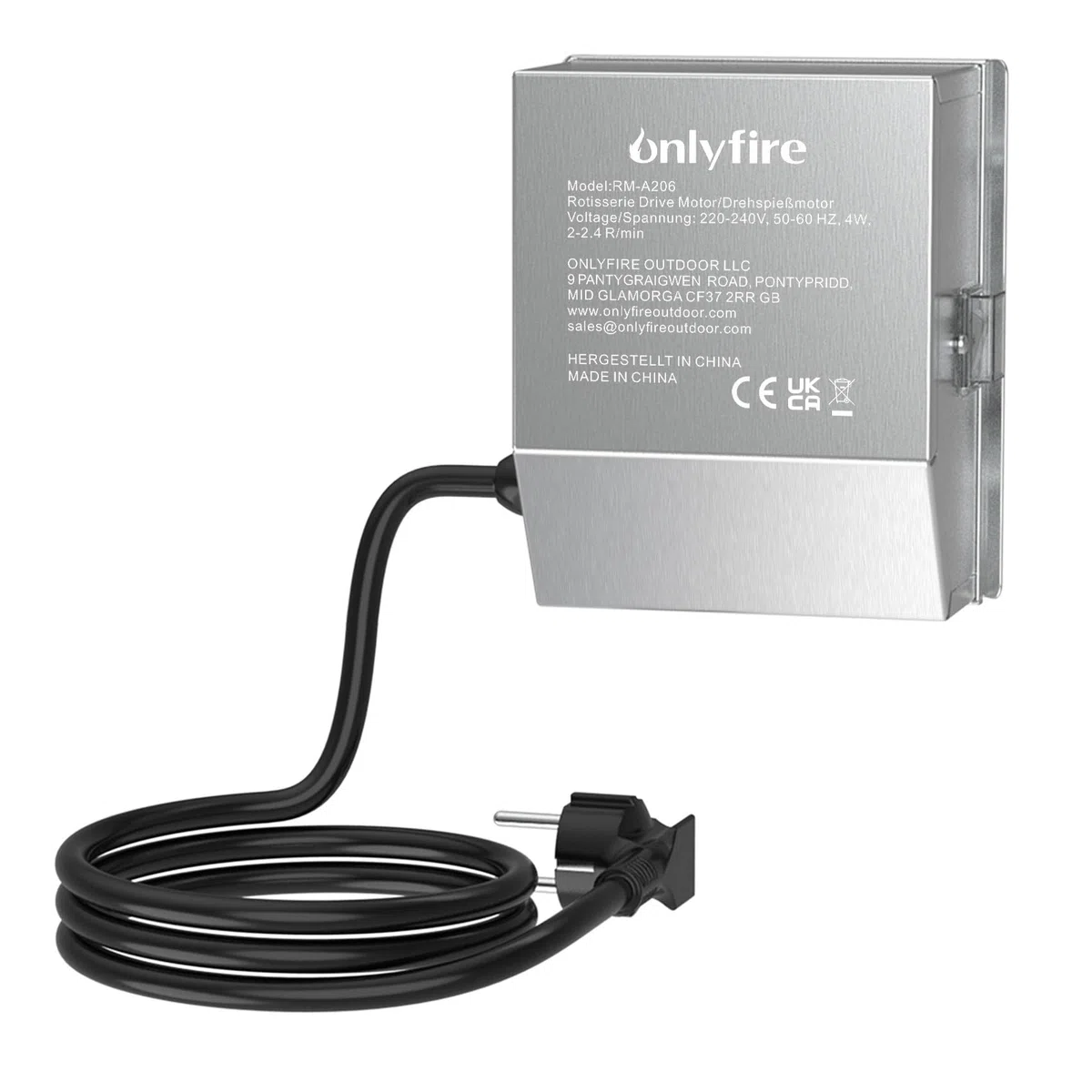 Onlyfire Motore per Girarrosto, Barbecue e Rosticceria in Acciaio Inox, 2-2.4 R/M, 50/60 Hz, 4 Watt, 220-240 V