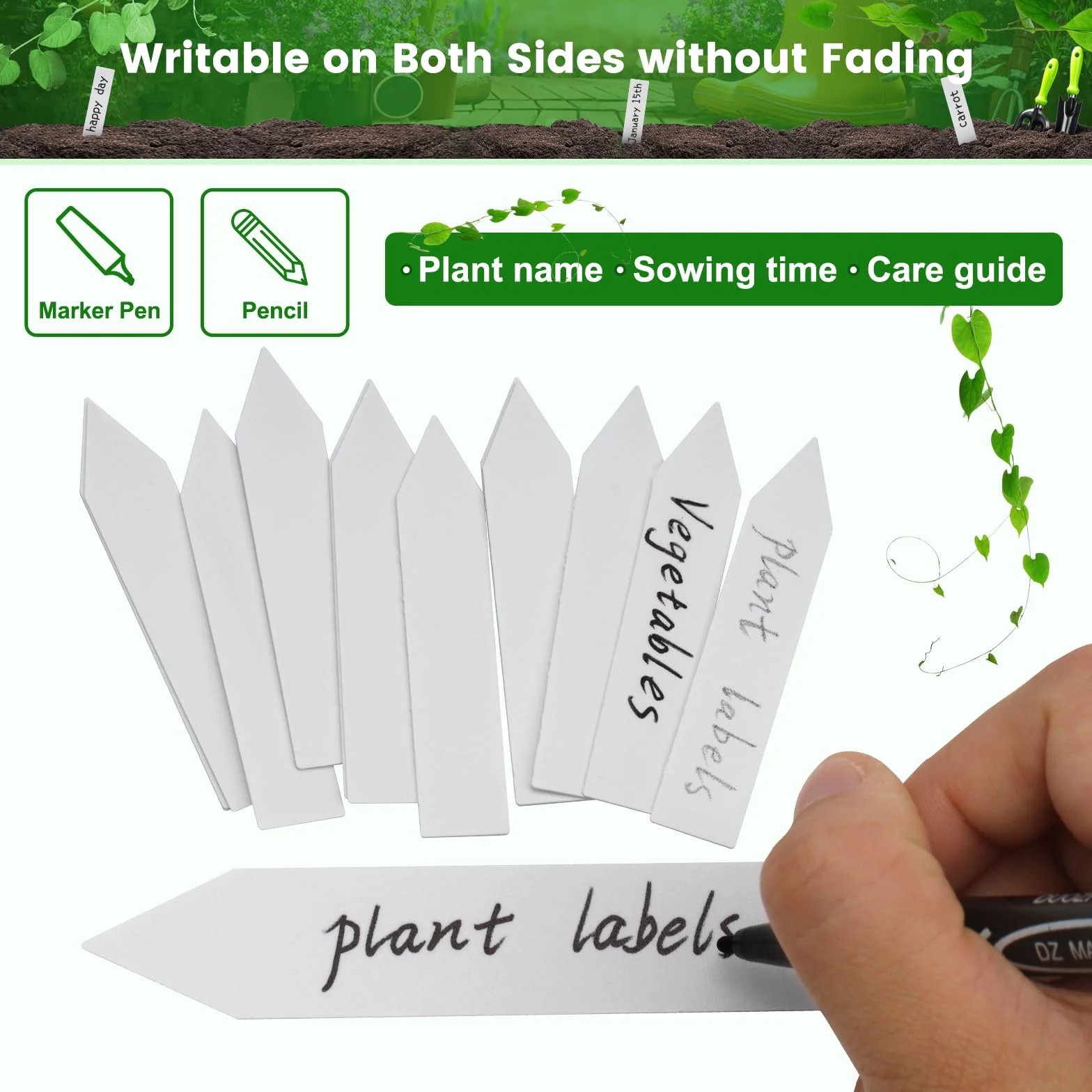 KINGLAKE 300 pezzi 10x 2CM etichette targhette per piante etichetta di plastica giardino esterna ，bianco