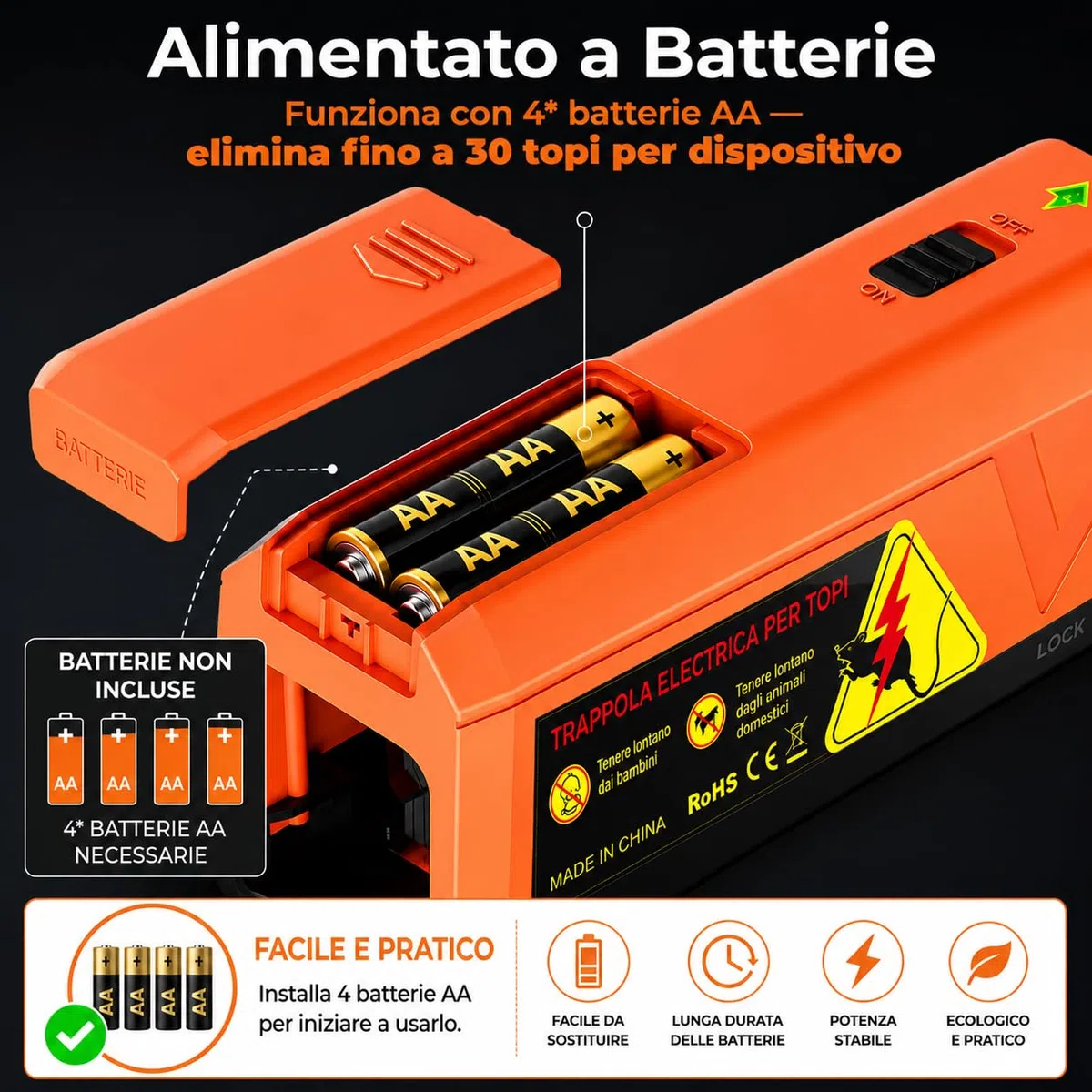 Trappola per Topi Elettrica, Trappole per Topi a Batteria da 2000 V, Potente per Uccidere i Topi All'istante, Adatta per Cucine, Magazzini e Soffitte, Efficace per Piccoli Topi (naranja)