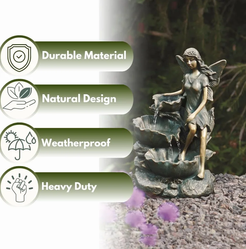 Garden Mile Fontana di acqua solare magica fontana d'acqua fontana d'acqua da giardino solare statua ornamento (foglia fata)