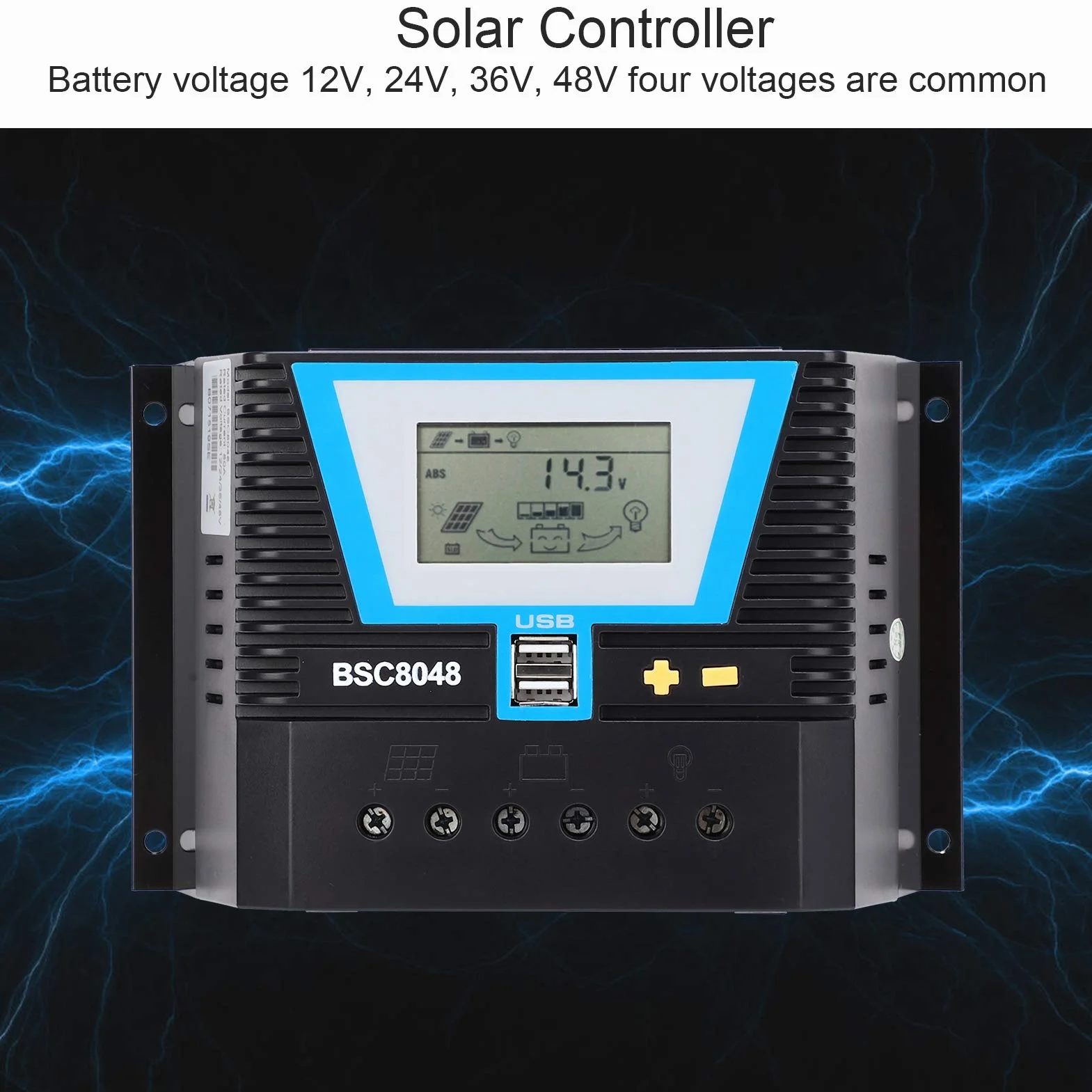 Regolatore di Carica Solare Intelligente 80A Ricarica Efficiente della Batteria 12V/24V/36V/48V Adatto per Varie Batterie Plastica Tecnica di Alta qualità