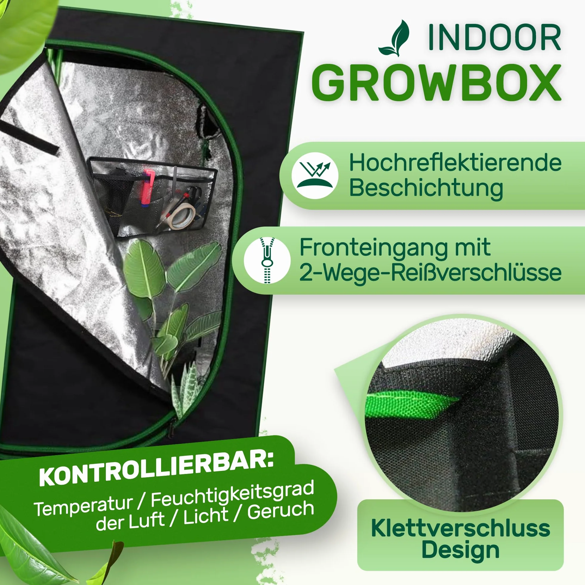 Melko - Set Growbox 40x40x160cm con tester 3 in 1 - Tenda da coltivazione impermeabile e resistente con rivestimento interno riflettente - Tenda da coltivazione per coltivazioni idroponiche