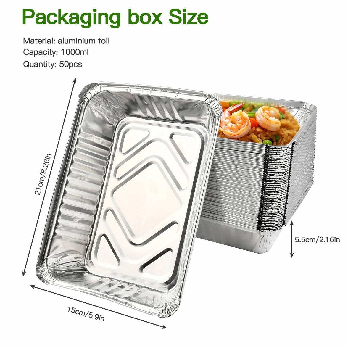 50 Pezzi Vaschette Alluminio, 1000ml Teglie Alluminio USA e Getta, Vaschetta Raccogli Grasso Barbecue Contenitori Alluminio, Contenitori Rettangolari in Alluminio per Trasporto di Cibo
