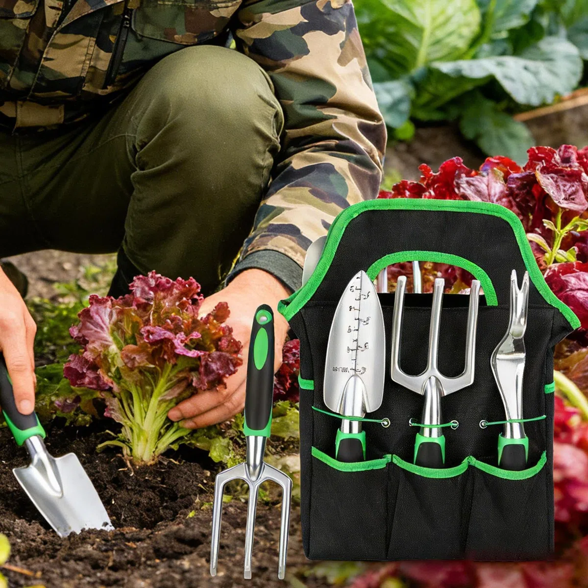 Attrezzi da Giardinaggio 8 Pezzi Acciaio Inossidabile Per Piante | Kit Manuali Da Giardino Fiorito Per Interno Esterno e Principianti Ideale per Scavo Diserbo e Trapianto