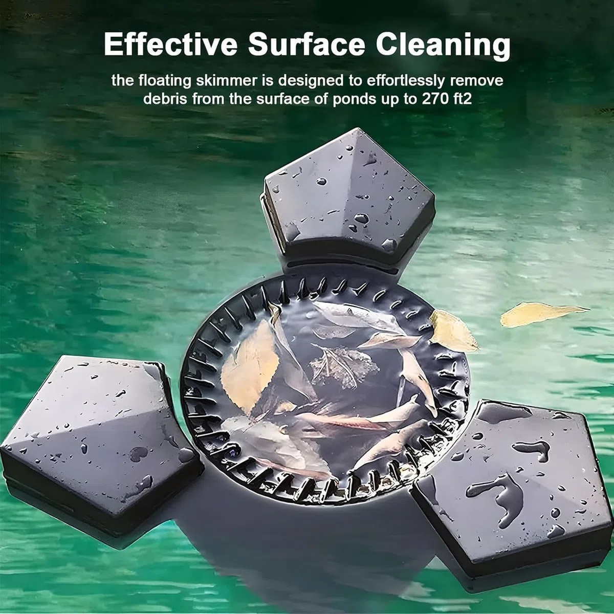 Skimmer automatico per laghetti, 43 W, detergente per superfici galleggianti con cestello per foglie e aeratore per filtraggio efficiente dell'acqua in laghetti e piscine fino a 15 m³