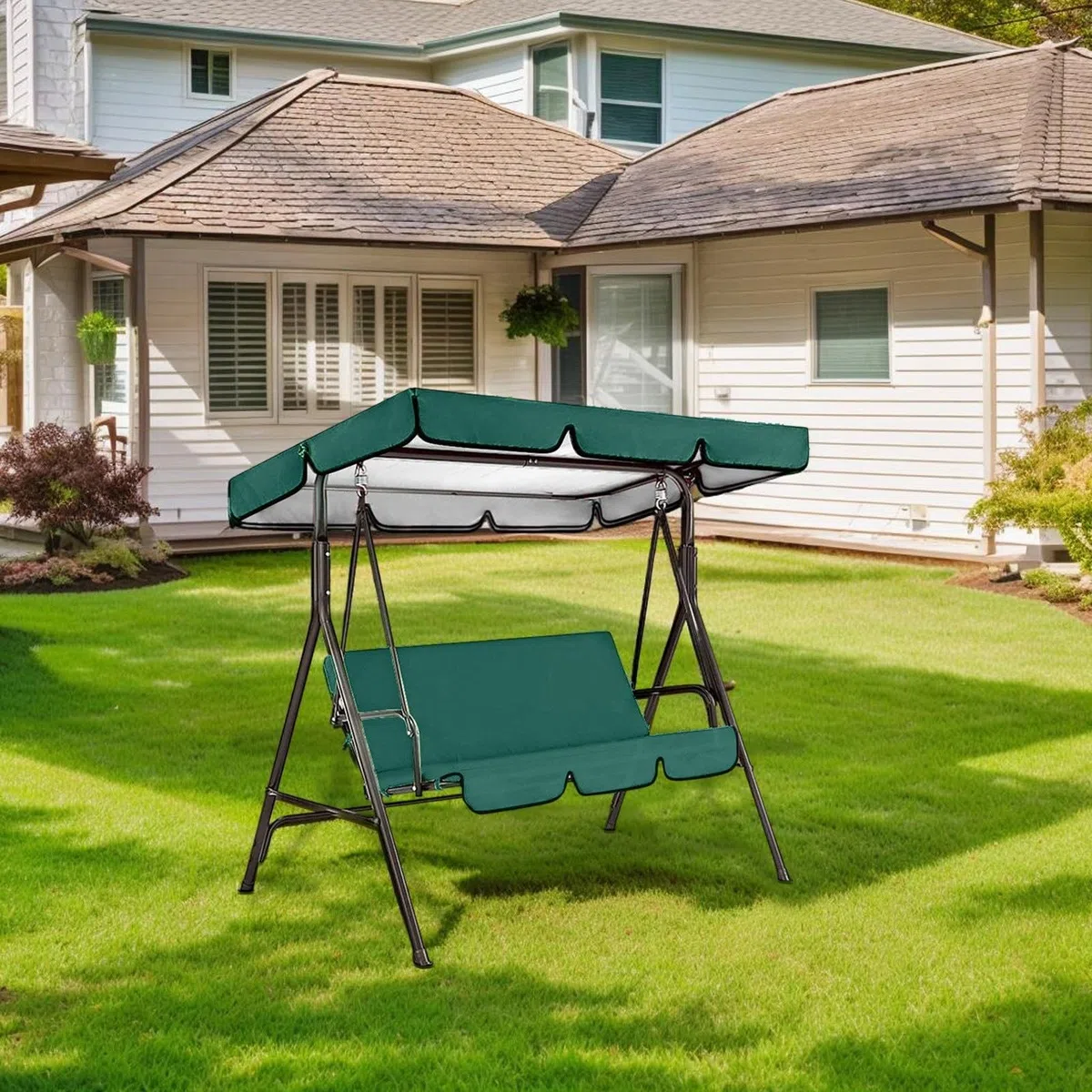 Set di baldacchino di ricambio per dondolo da giardino grigio a 3 posti, realizzato in tessuto Oxford 210D rivestito in argento, impermeabile, resistente al sole e alla polvere, per copertura
