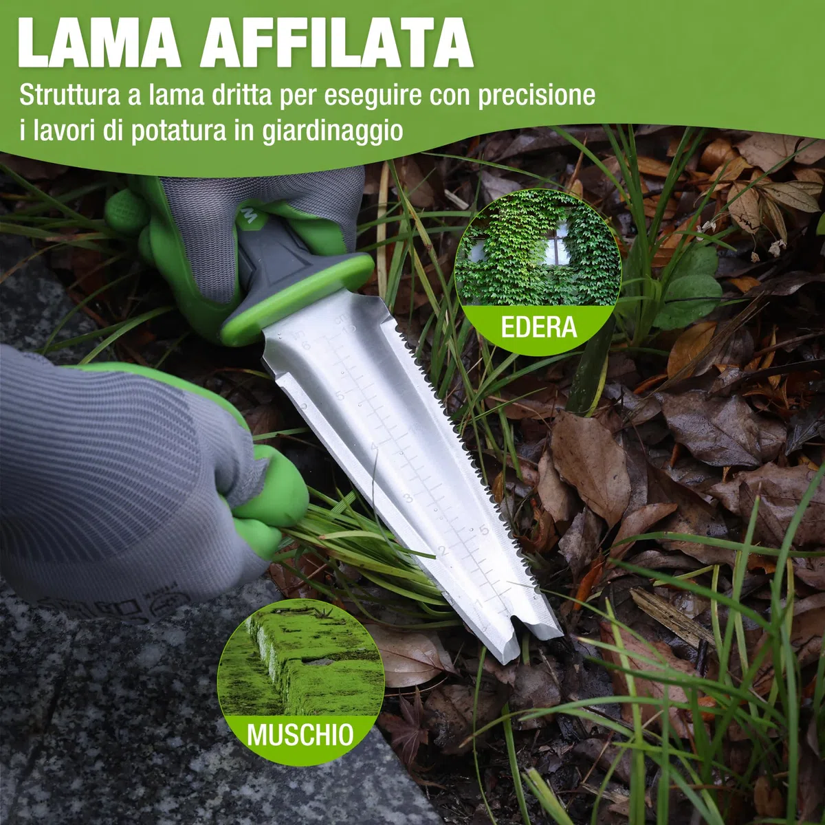 WORKPRO Paletta da Giardino con Custodia in Oxford, Lama in Acciaio Inossidabile Seghettata, Coltello da Giardino per Estirpazione, Piantagione e Scavatura