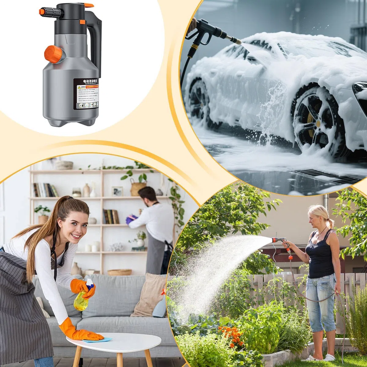 Spruzzatore Schiuma a Pompa 2L con Misurino per Lavaggio Auto | Spruzzatore Schiumogeno Elettrico a Batteria per Veicoli, Casa, Cucine, Esterni, Giardino, Patio, Cura e Dettaglio