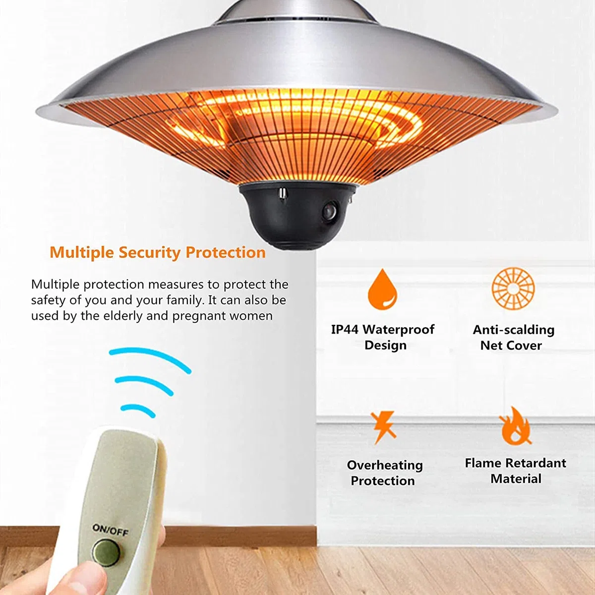 Riscaldatore Elettrico per Patio, riscaldatore di Calore sospeso per Gazebo da Esterno Montato a Parete a soffitto, riscaldatore per Garage, Riscaldamento a Tubo antincendio alogeno a Infra