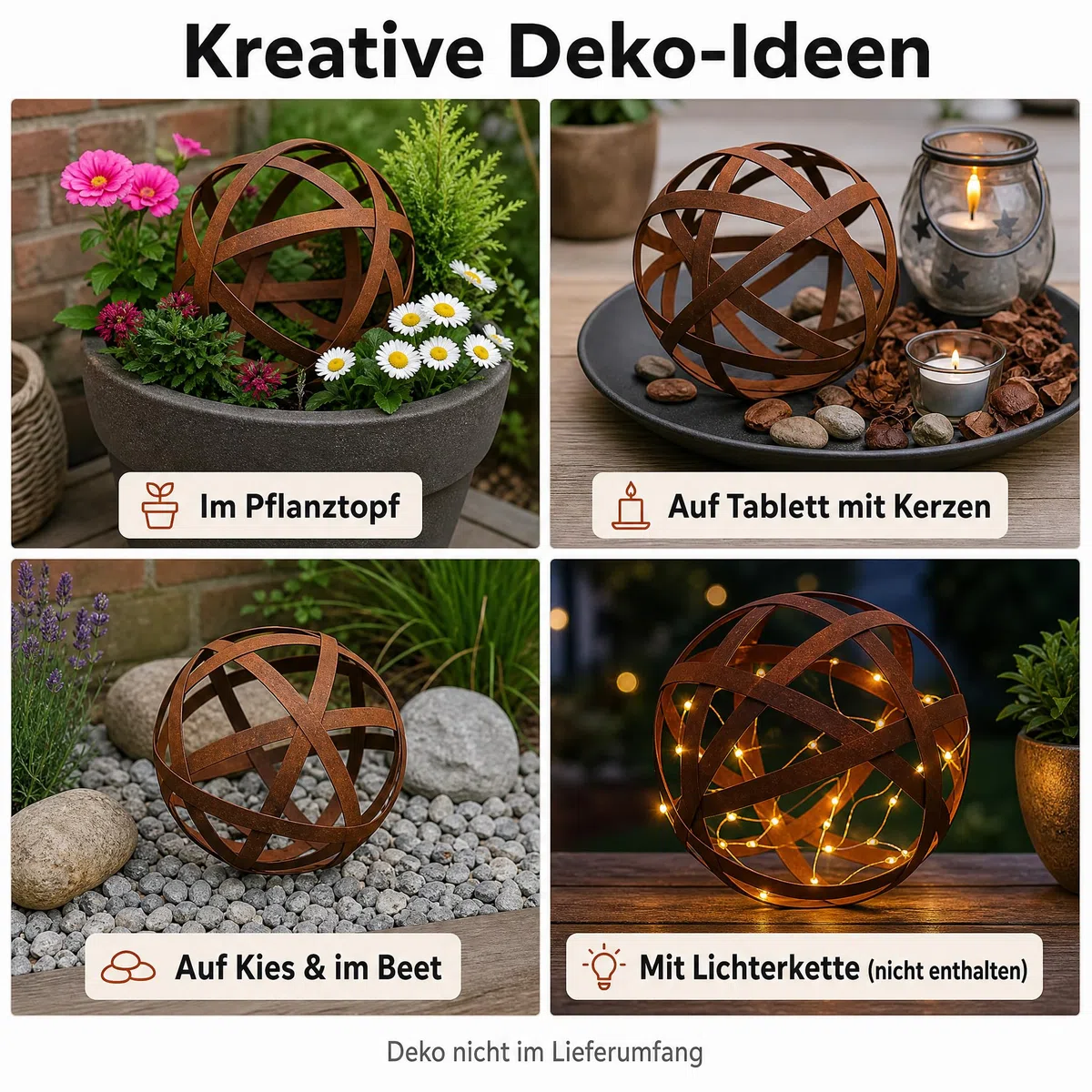 Rostdeko & Decorazione da giardino Sfera (S) in metallo – Decorazione rustica per giardino e terrazza, design semplice, 30 x 30 x 30 cm, effetto ruggine decorativo