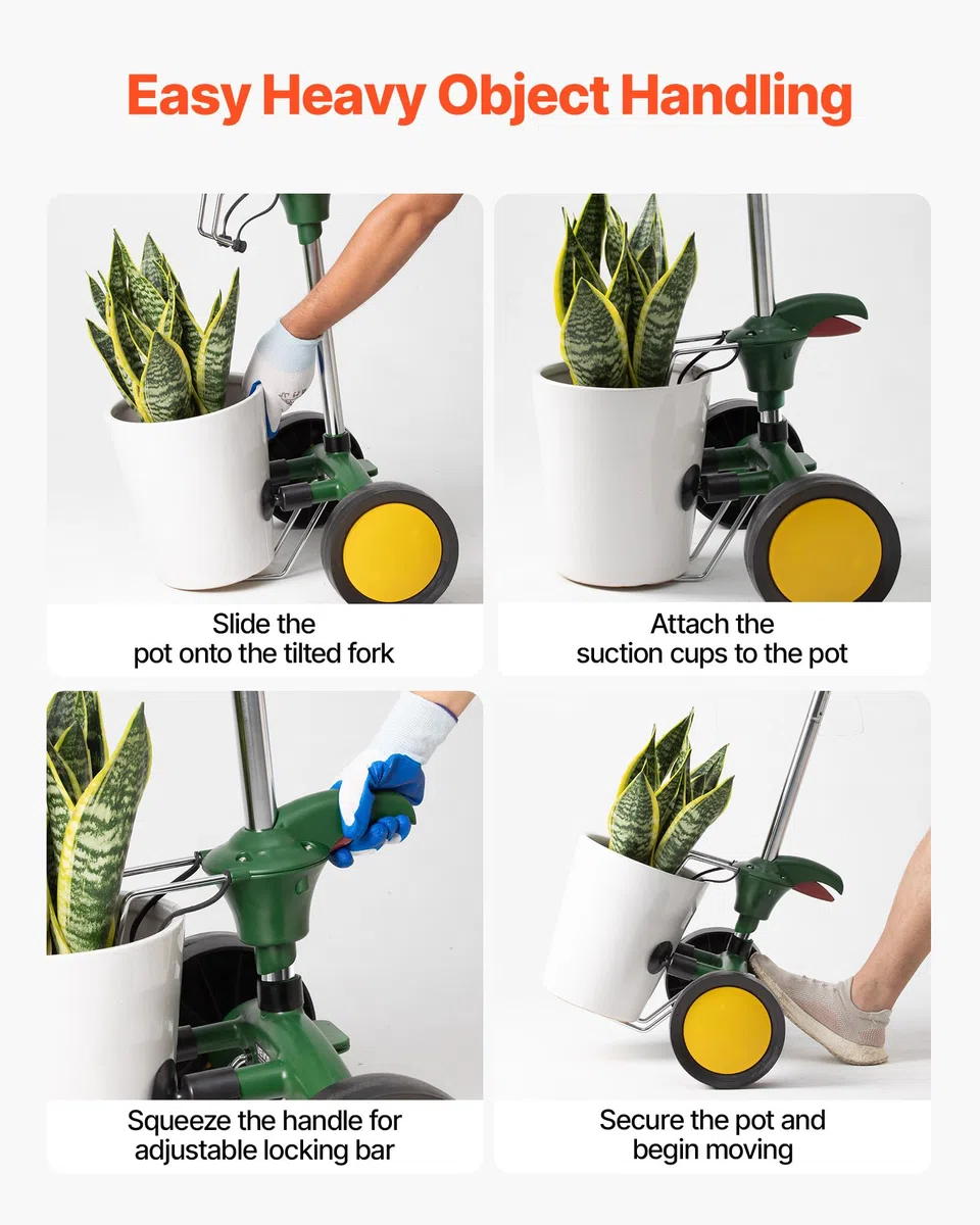 VEVOR Carrello Porta Piante in Vaso da Giardino, Carrello per Traslochi di Vasi Trasporta Piante con Braccio ad Artiglio Regolabile, capacità di Carico 65 kg, per Giardinaggio