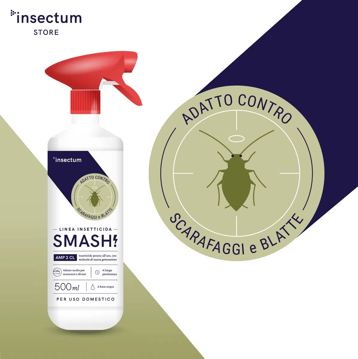 SMASH Spray Insetticida Anti Scarafaggi per Casa AMP 2CL - Adatto per Ambienti con Animali Domestici - 1x500ml - Anti Blatte Disinfestazione - Non Macchia. Senza Permetrina. Istruzioni incluse