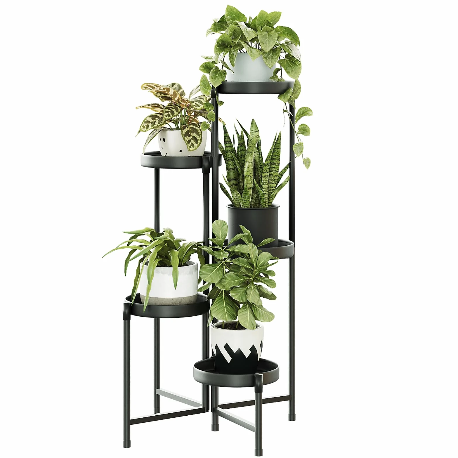 Bamworld Porta piante da interno in metallo a 5 livelli, supporto stabile per piante da interno ed esterno, design moderno per soggiorno, balcone e giardino