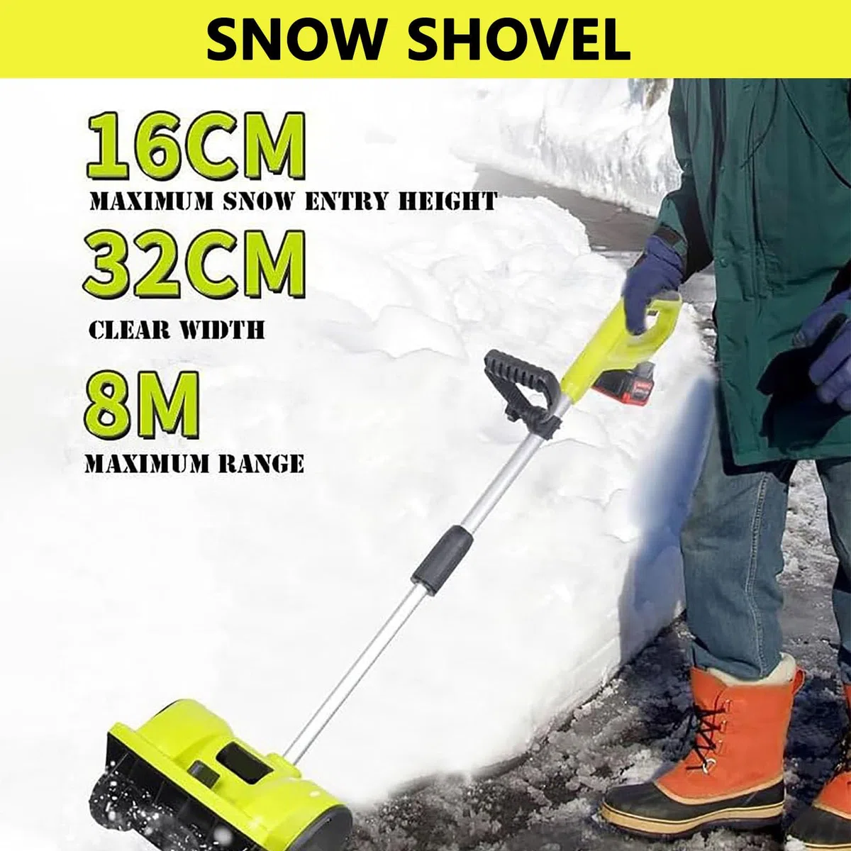 Spazzaneve Elettrico, Pala Elettrica Portatile Ricaricabile con Lancio a Lunga Distanza, Altezza di Lancio della Neve di 26 Pollici, per Cortili, Pareti Laterali, Portici
