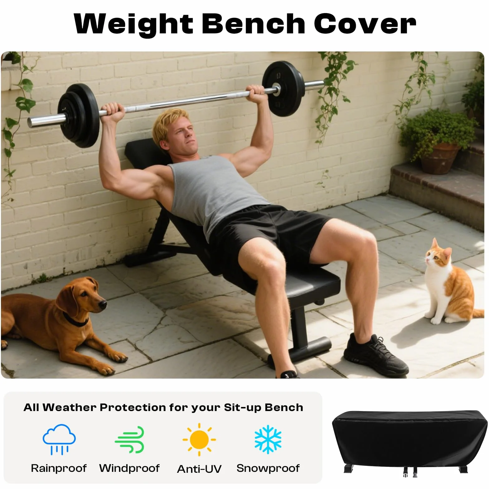 Copertura per panca pesi, resistente tessuto Oxford 420D, impermeabile, per esterni, casa, palestra, all-weater, adatta per panca da sollevamento piatti e attrezzature per il fitness al chiuso