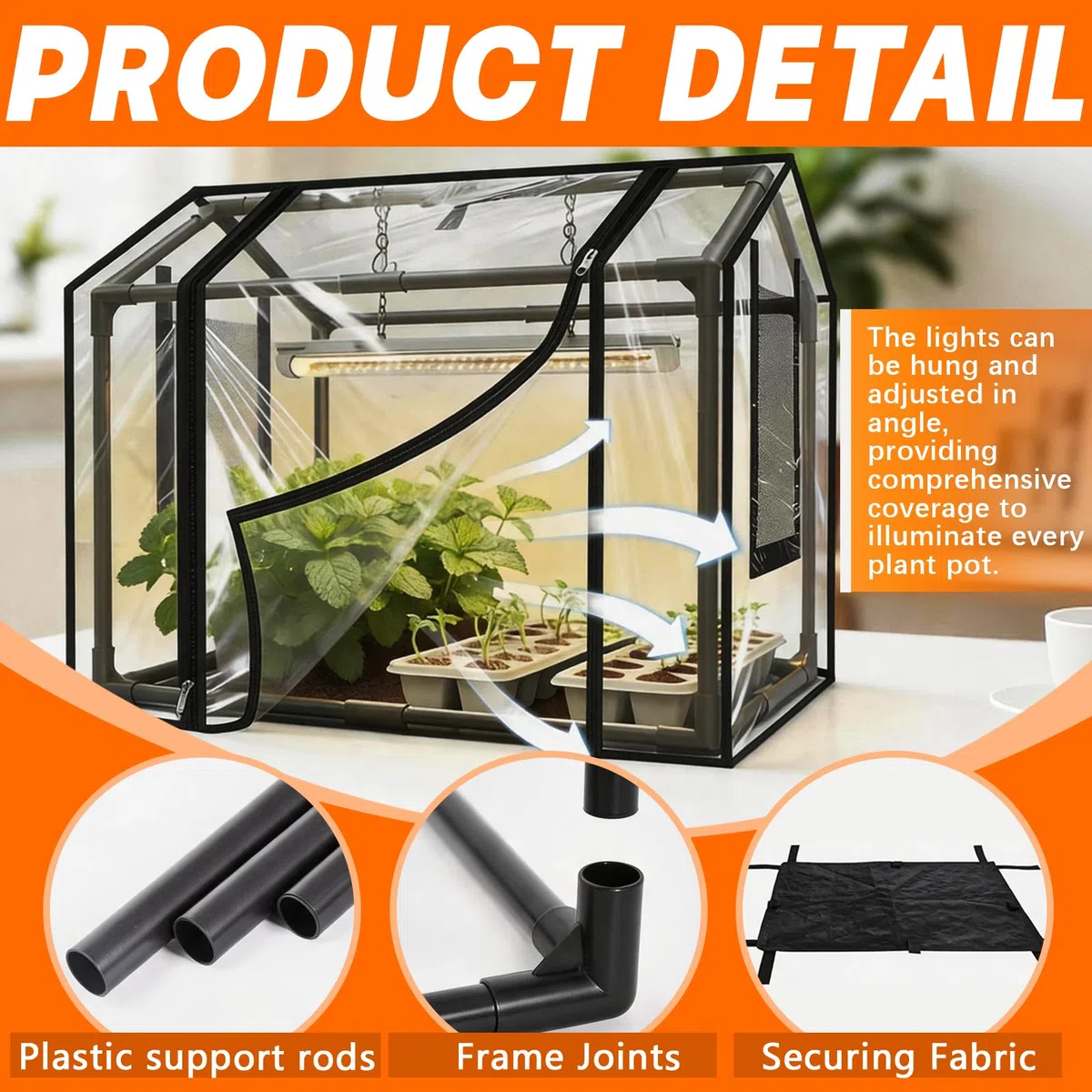 Kit di Piantagione, Serra da Balcone con 6 Piccoli Vasi da Fiori e Lampada per Piante Copertura PVC 60 x 40 x 50 cm Serra da Giardino Resistente Alle Intemperie Trasparente per Giardino Balcone