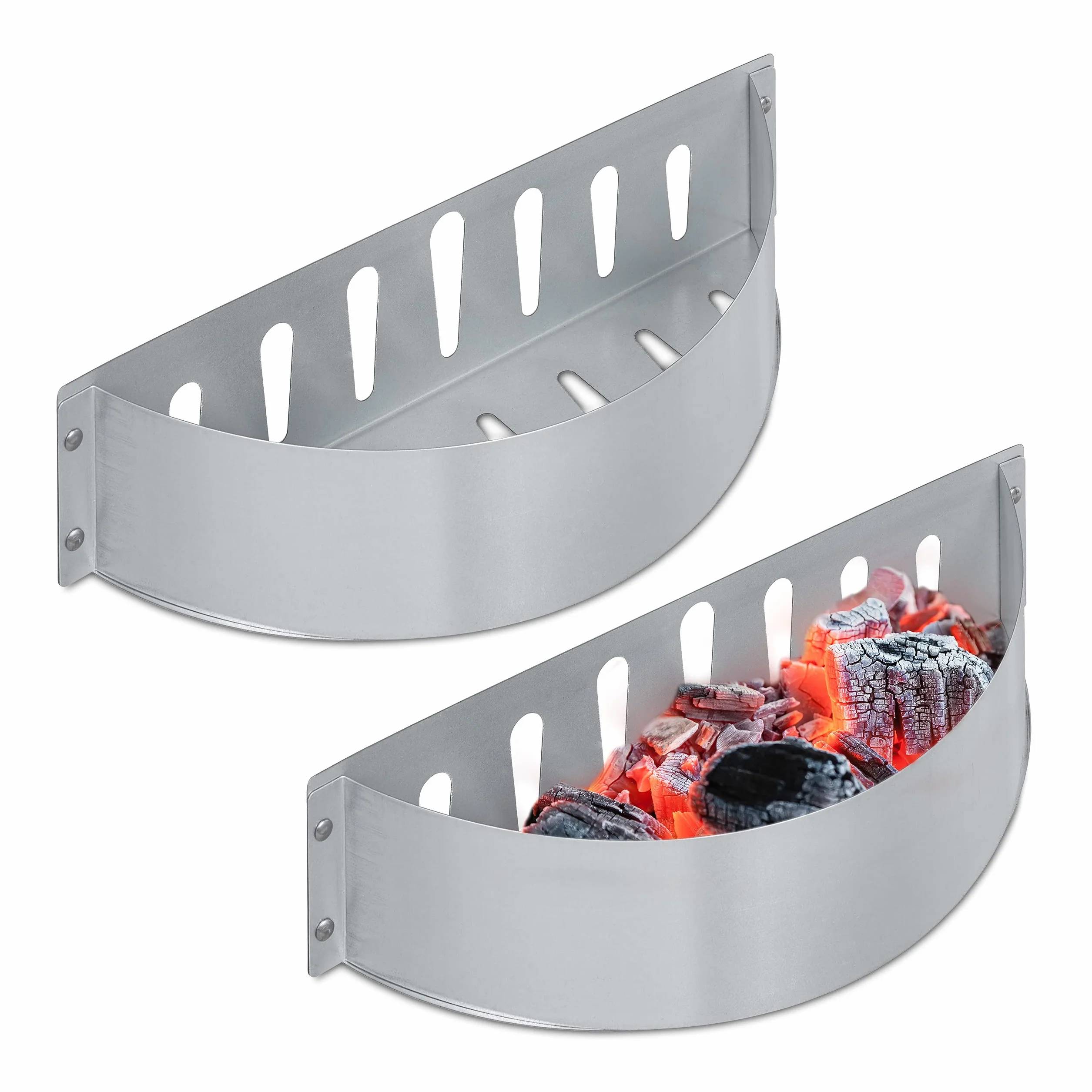 Relaxdays Griglie per Carbone in Set da 2, HLP 7 x 33 x 11,5 cm, Cestelli Raccogli Brace, Porta Carbonella, Argentato