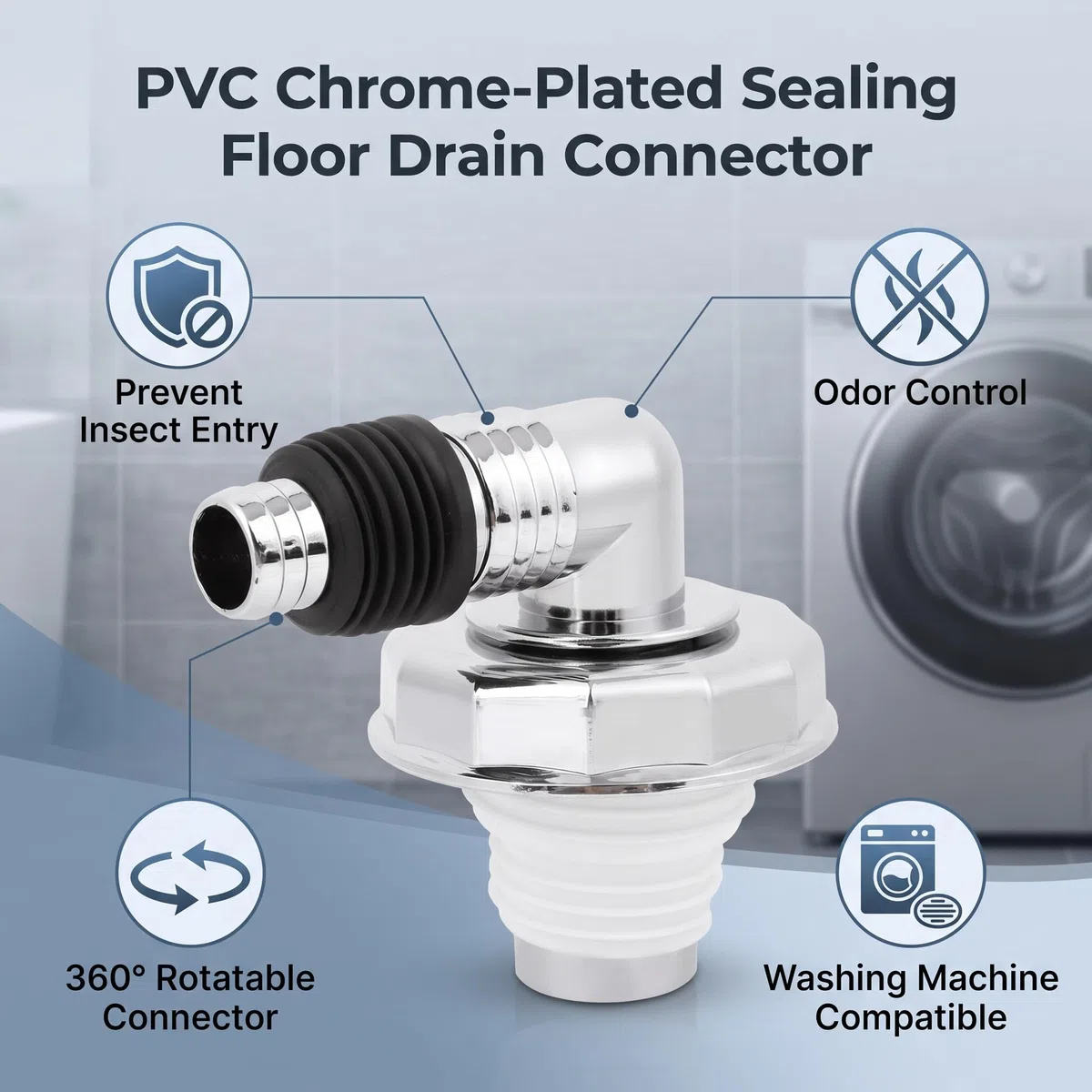 Raccordo di scarico a pavimento, Materiale PVC resistente corrosione, Rotazione 360 gradi facile installazione, Giunto copertura scarico, Per lavatrice e serbatoio toilette