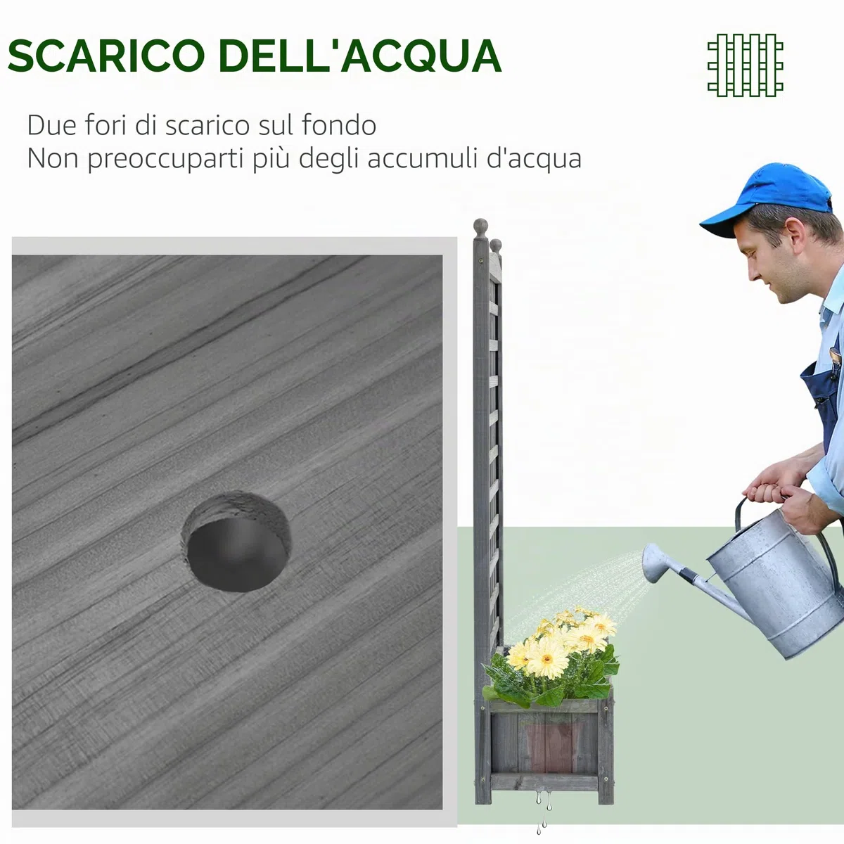 Outsunny fioriera per aiuole rialzate con traliccio fioriera per piante rampicanti arco di rose con supporto per piante rampicanti giardino legno grigio 64 x 28 x 120 cm