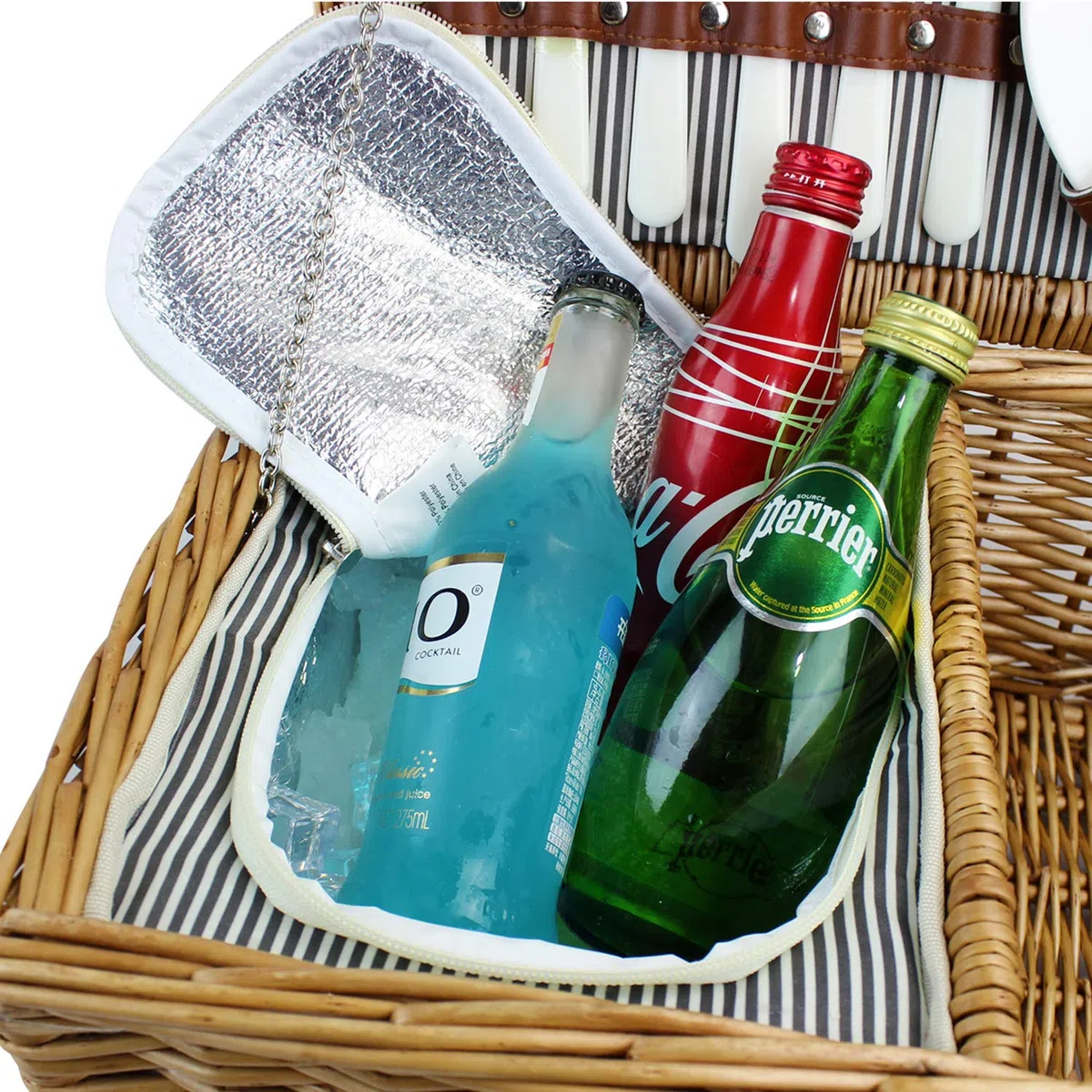 Set cesto da picnic in vimini per 2 persone con borsa termica, cesto da picnic con tazze, posate, bicchieri da vino, piatti e tovaglioli