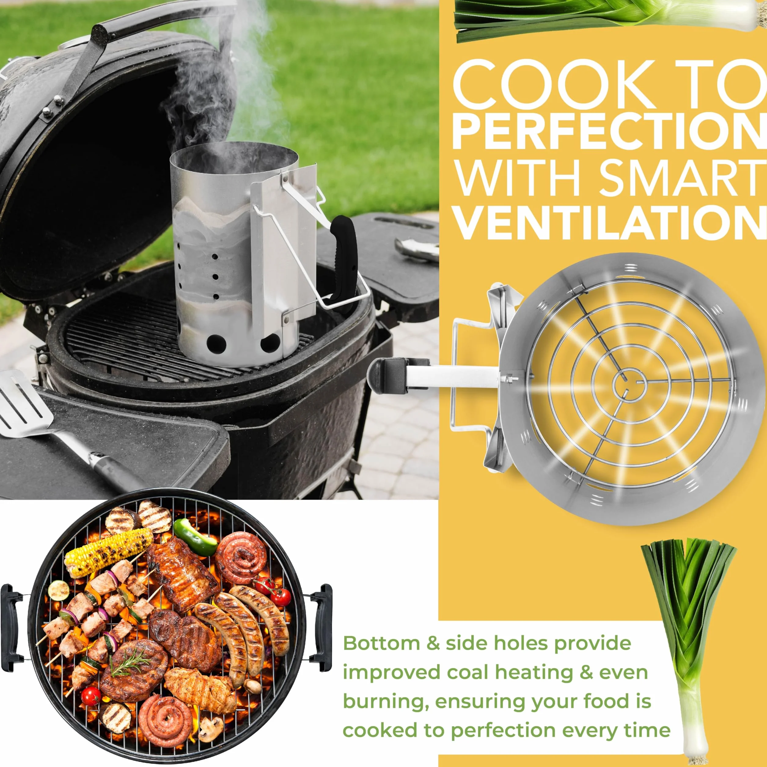 BLOSTM Accendi Fuoco per Barbecue - Extra Grande Accendi Carbonella Barbecue Avviamento Rapido, Acciaio Zincato, Maniglie di Sicurezza Isolate Termicamente - Accendi Carbonella, Grumi, Bricchette