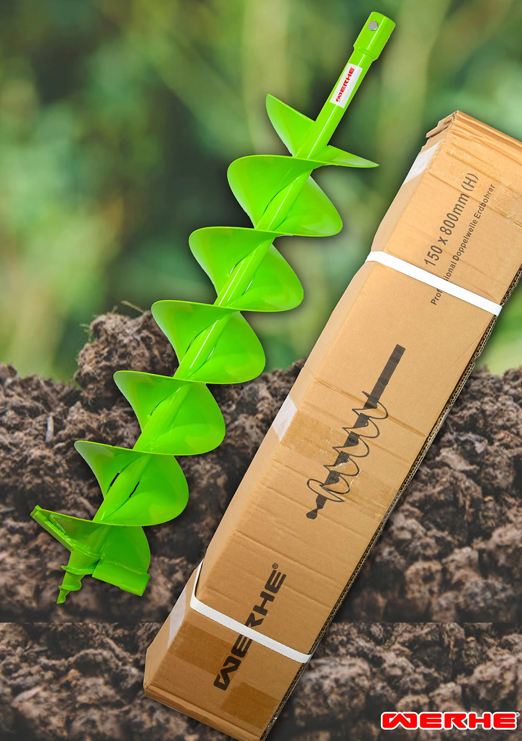 WERHE Trivella per terra 150 mm con doppia spirale – Acciaio robusto per piantumazione di alberi e costruzione di recinzioni – Compatibile con adattatore SDS Plus