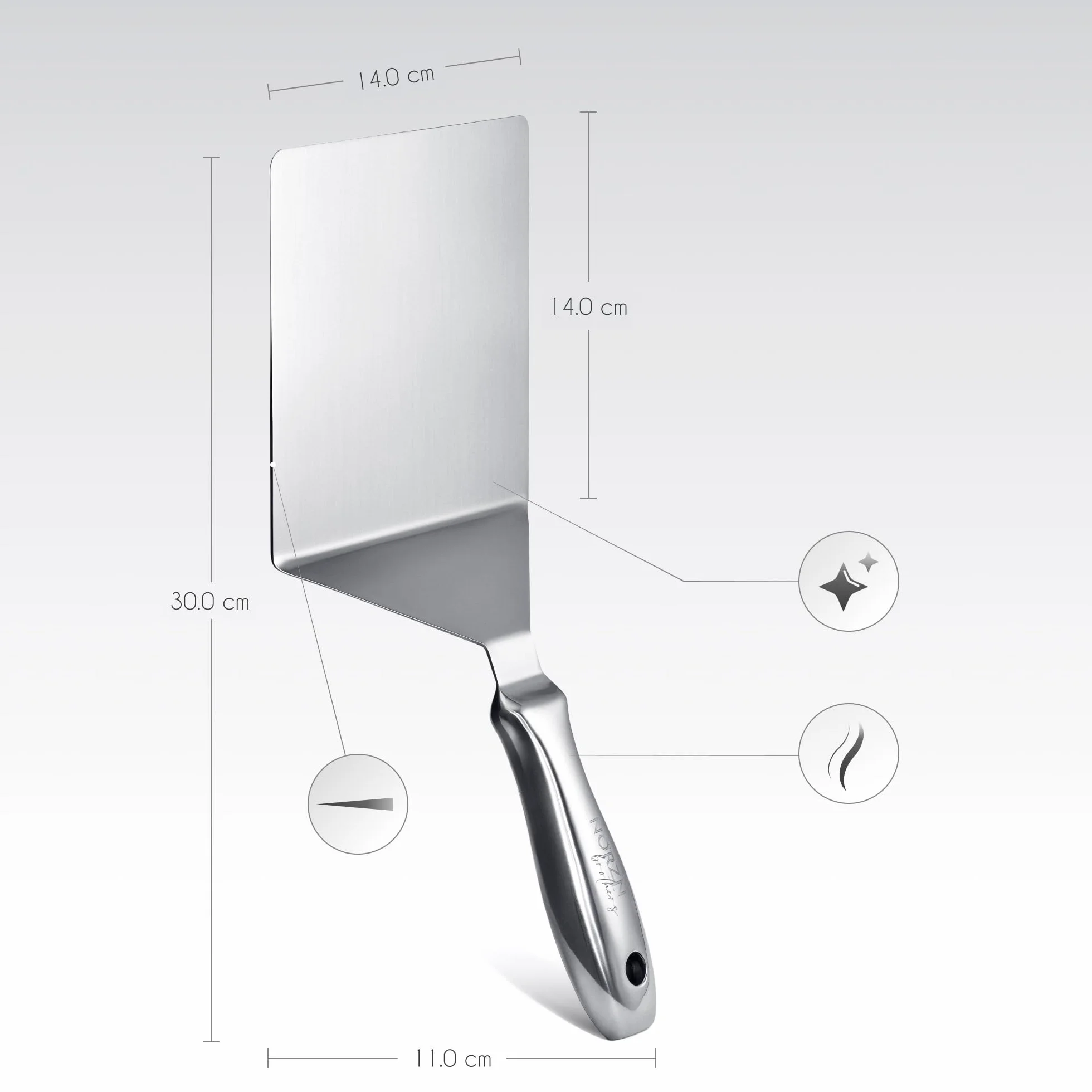 Spatola Piastra Acciaio Inox – Spatola Cucina Grande Flessibile con Gradiente e Finitura a Specchio, Barbecue BBQ, Griglia, Teppanyaki, Lavabile Lavastoviglie, Cert. Alimentare, Garanzia 10 Anni