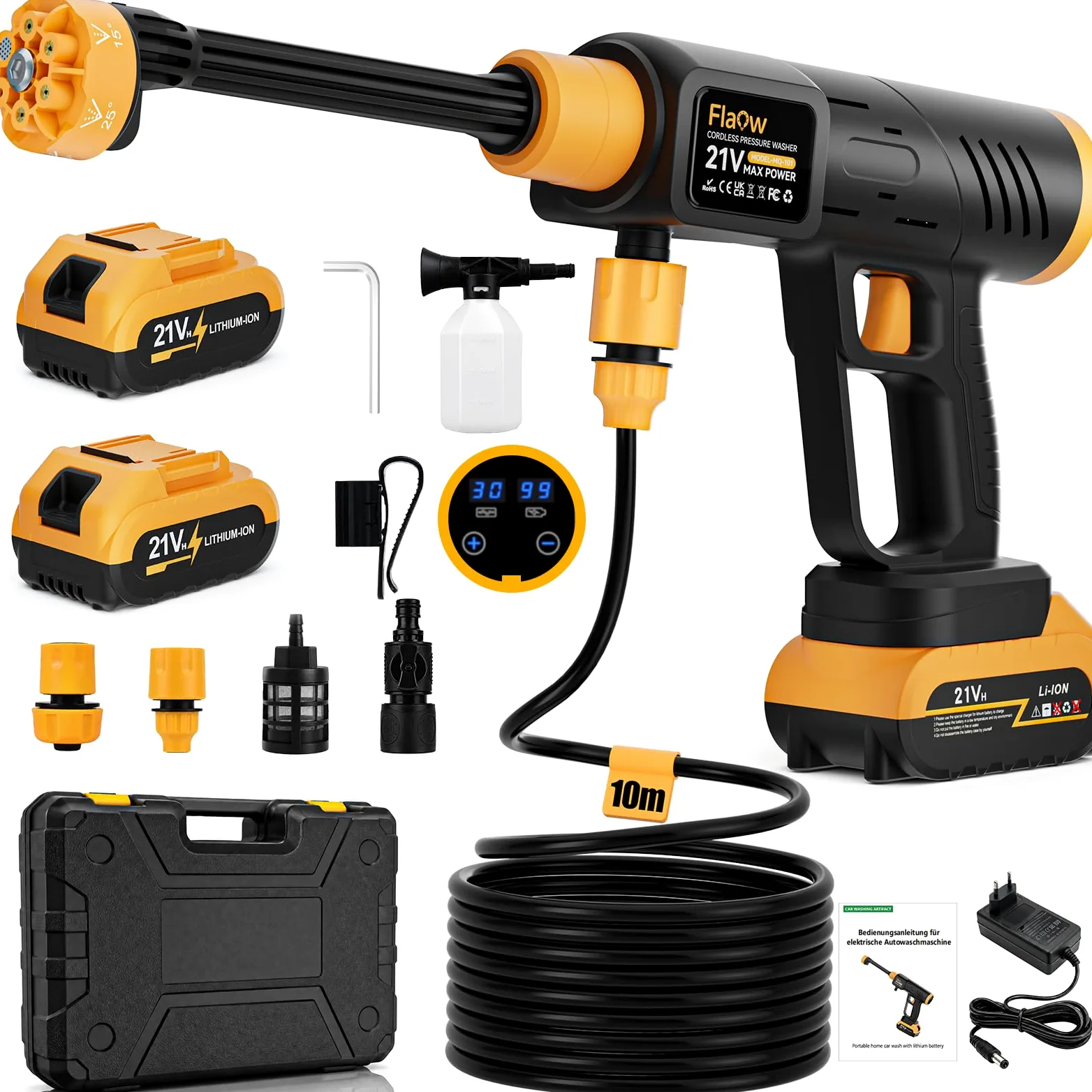 80Bar Idropulitrice a Batteria Collegamento a Rubinetto Diretto, Idropulitrice Portatile Ugello 6 in 1 e Controllo Pressione Regolabile per Giardino, Auto e Pulizie Esterne