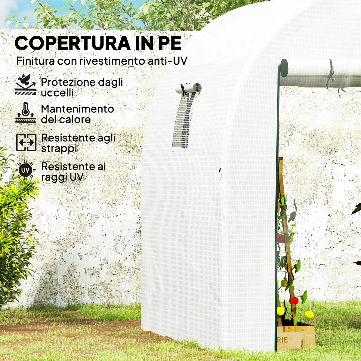Outsunny Serra da Giardino a Tunnel 1.8x1.8x2 m con 2 Porte e Finestre Avvolgibili, Serra per Orto con Struttura in Acciaio e Copertura PE, per Orto Verdure Fiori Frutta, Anti UV, Bianco