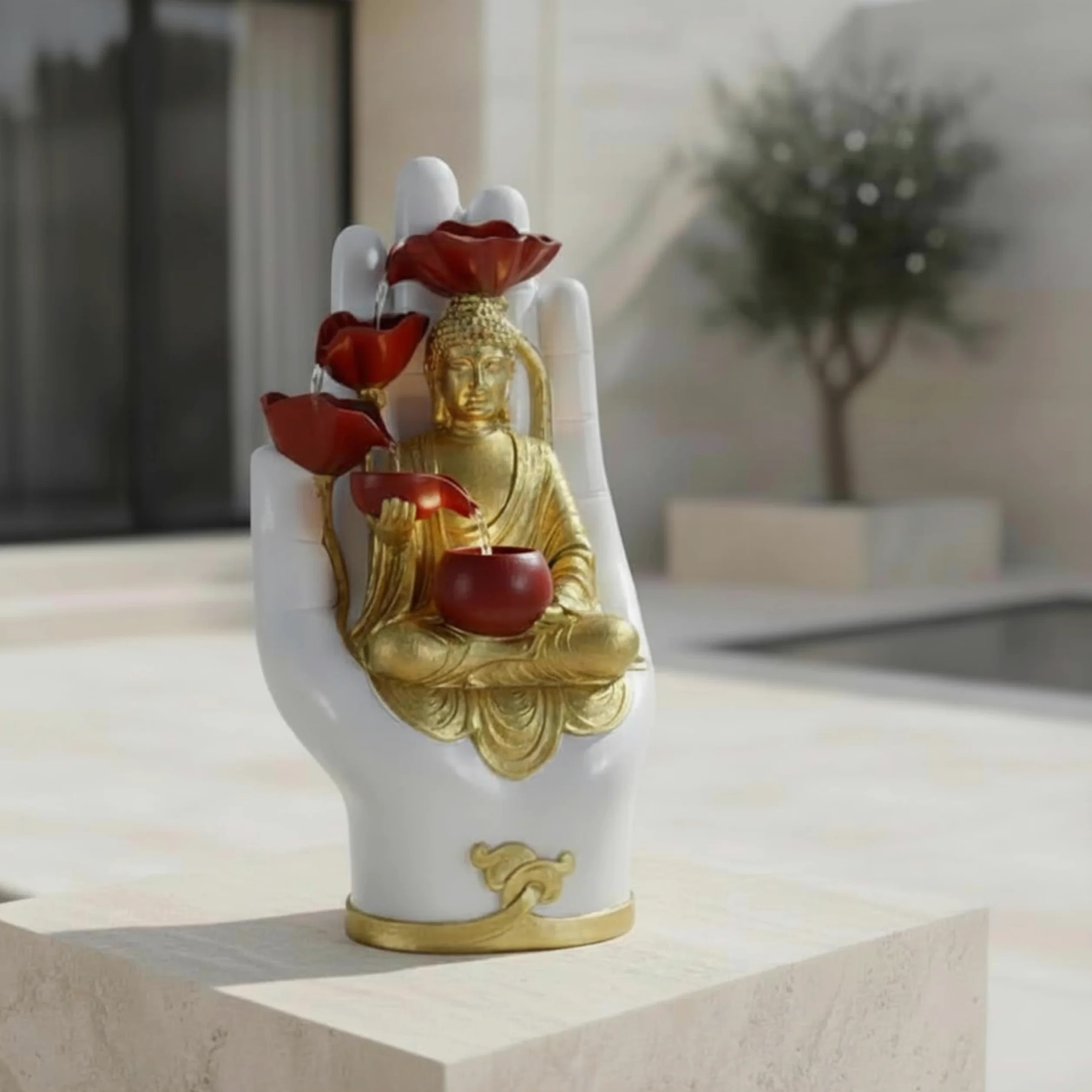 Fontana Solare Buddha da Giardino con Pompa Acqua Pannello Solare 5V & Batteria Ricaricabile, Fontana Esterno/Interno Decorazione Zen Casa, Ufficio, Bacino Statua Buddha LED