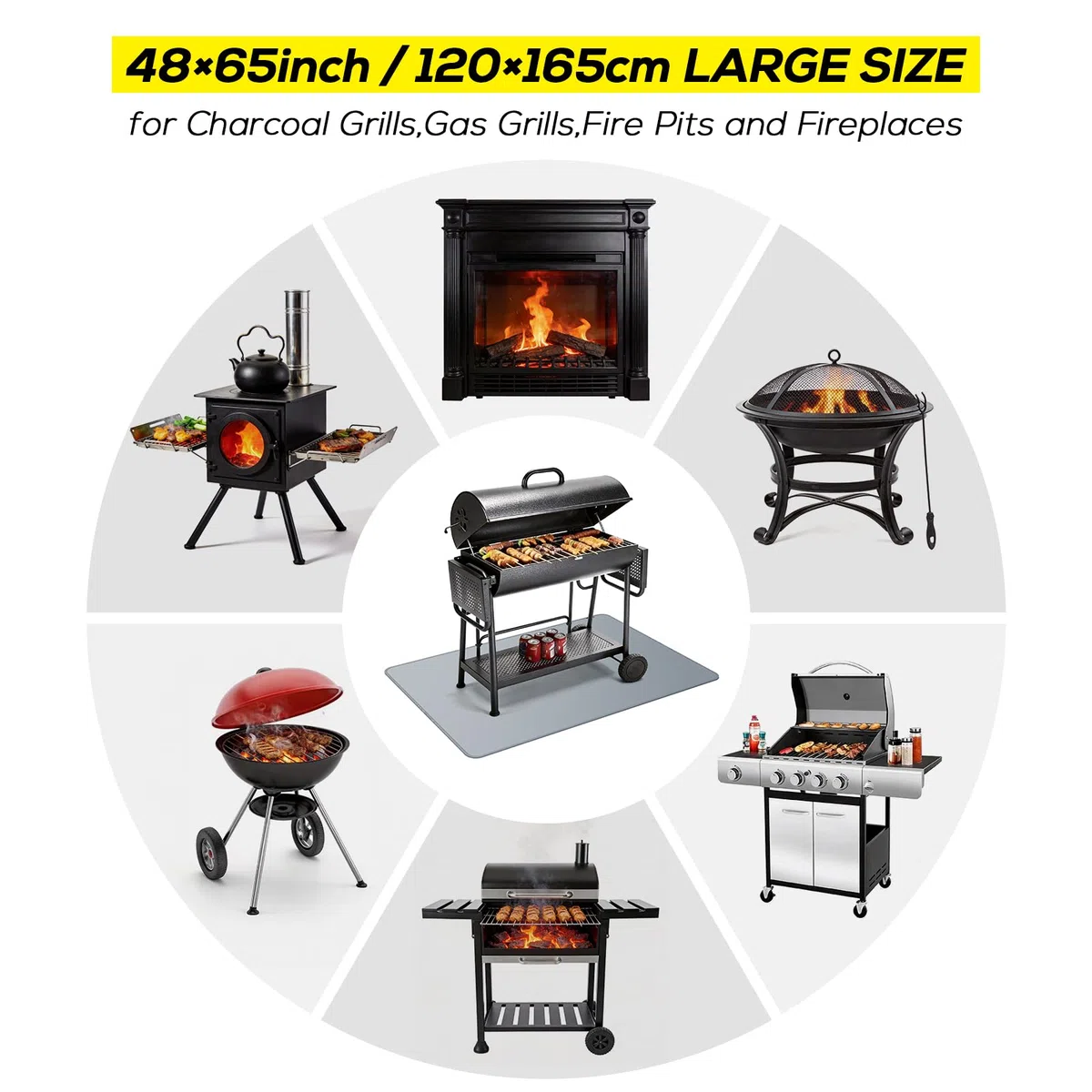 PAWBOSE Tappetino per barbecue da 160 x 122 cm, per barbecue all'aperto, a prova di fuoco su entrambi i lati, per patio e terrazza, impermeabile, a prova di olio, tappetino protettivo per caminetto