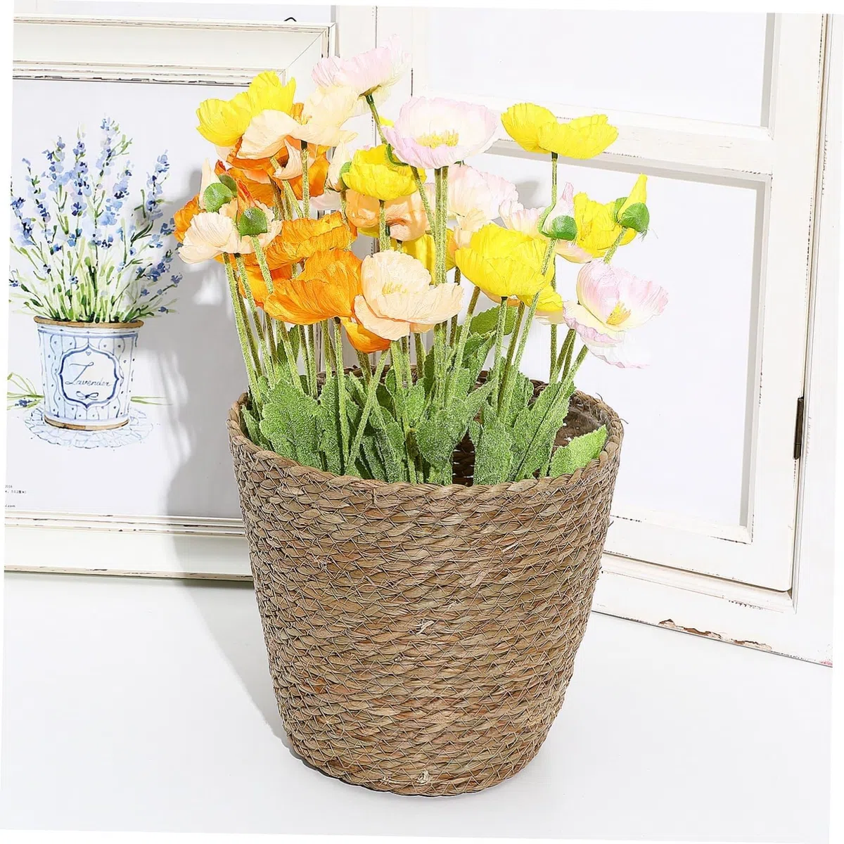 Elegante cesto per piante intrecciato in paglia, grande vaso per fiori in alghe marine, regalo decorativo per gli amanti delle piante (marrone chiaro)