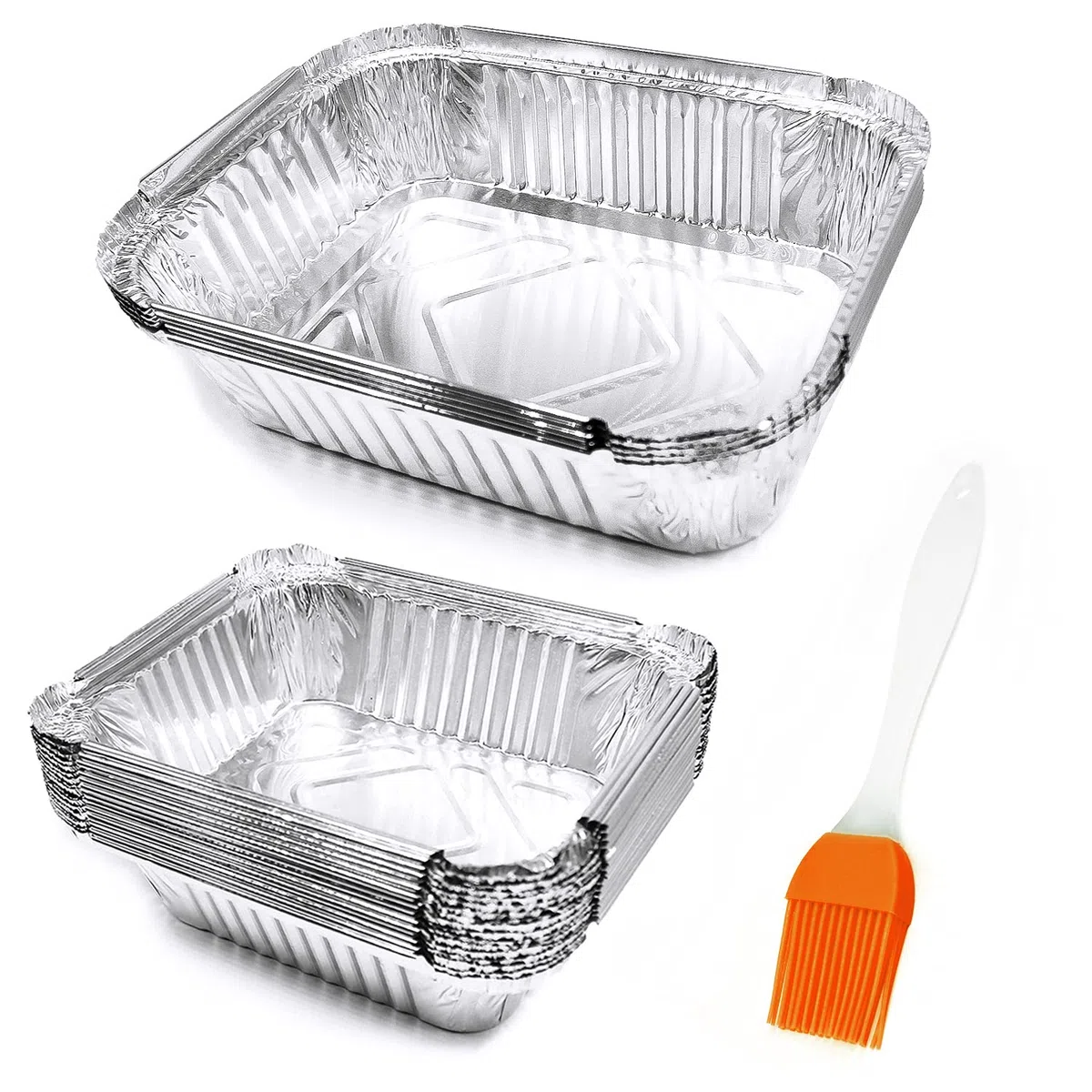 Ciotole in alluminio per barbecue, 30 pezzi, usa e getta, in alluminio, con spazzole in silicone per forno, arrosti, cottura (25 x 400 ml, 5 x 900 ml)