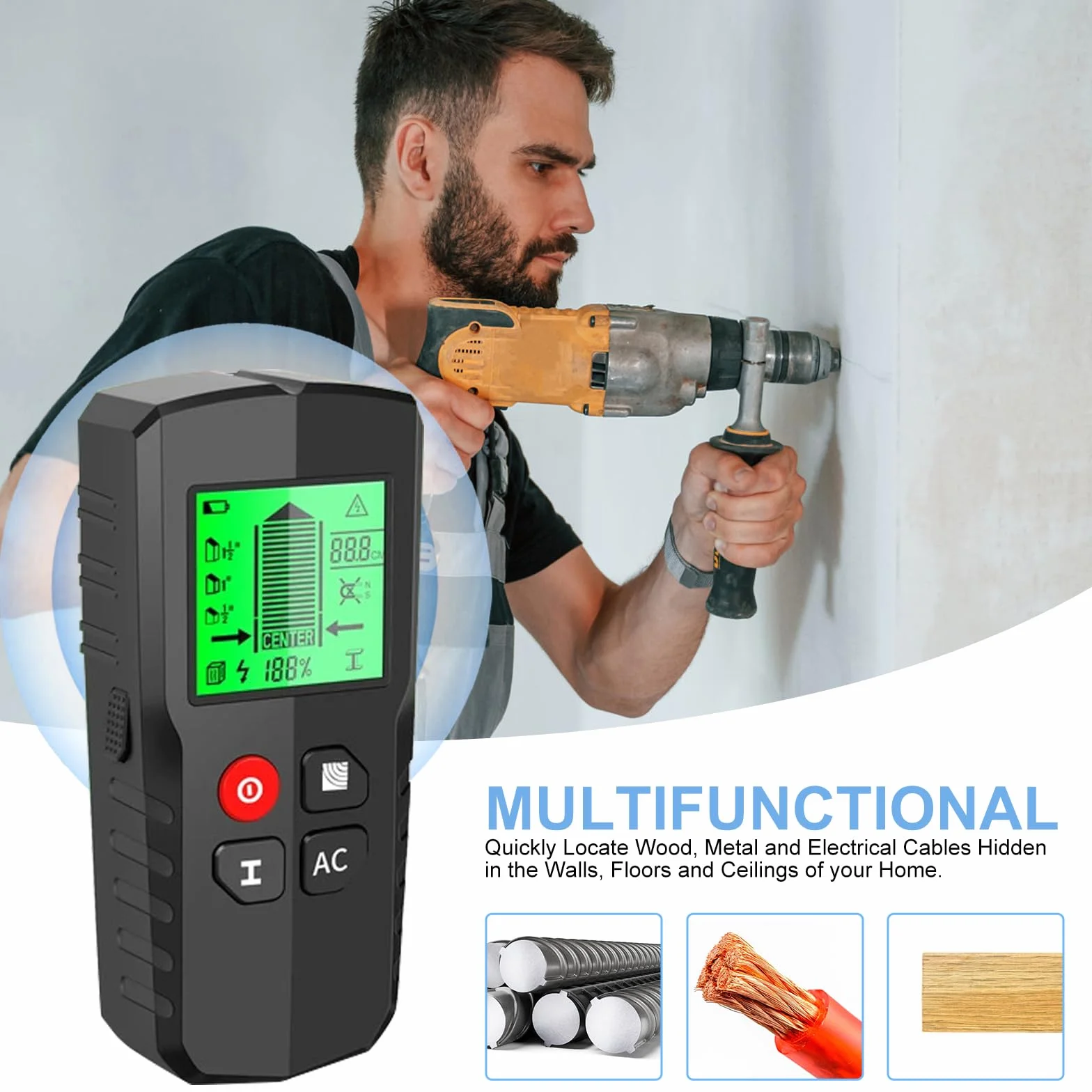 EXTSUD Rilevatore, Sensore Elettronico Scanner da Parete, Rilevatore di cavi Tubi Metallici con Display LCD per Rilevare Legno, Metallo, Cavi Nel Muro