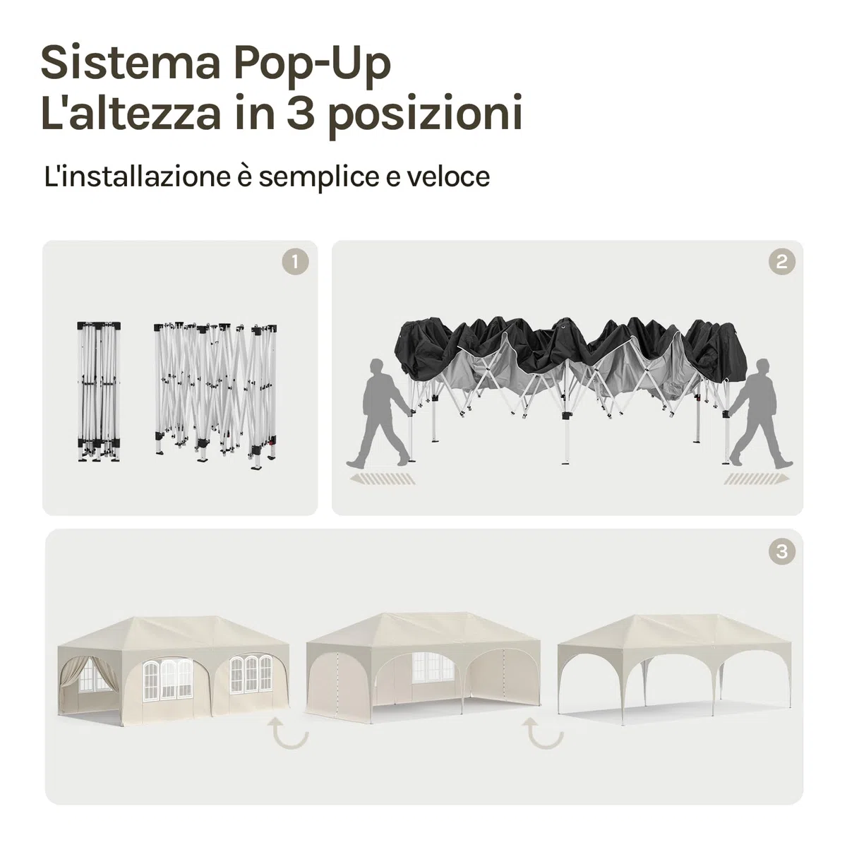 WOLTU Gazebo Pieghevole da Giardino, Gazebo Idrorepellente Pop Up da 3x6m Pannelli Laterali, Tendone Esterno, Altezza Regolabile, Protezione UV, con Custodia Beige
