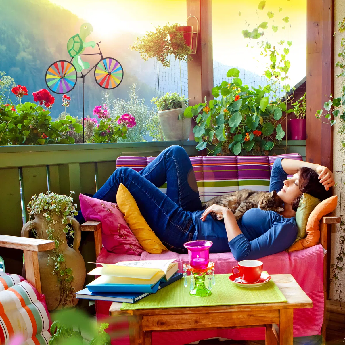 Relaxdays Girandola con Tartaruga, Puntale Decorativo, per Bambini, da Balcone e Terrazza, H: 82 cm, Colorato