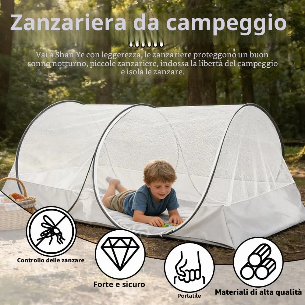 Zanzariera Pop Up 200 x 100 x 73 cm, zanzariera da viaggio e tenda da letto per bambini e campeggio, zanzariera pieghevole letto da viaggio con cerniera, facile da trasportare