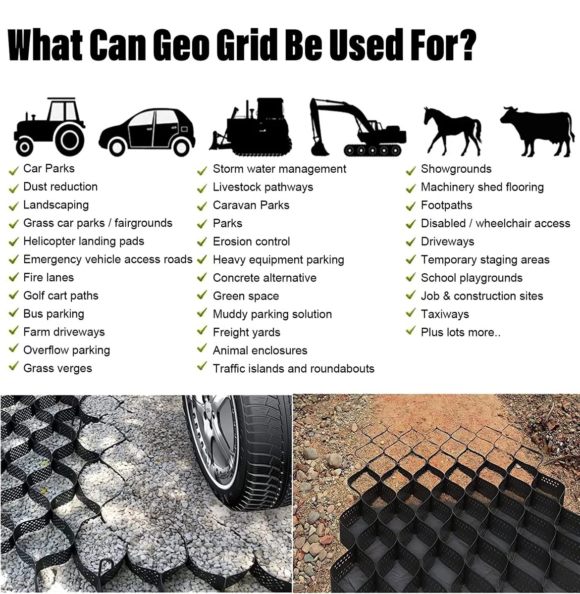 Griglia per il controllo dell'erosione in polietilene resistente, per la riparazione di vialetti e strade, 6 x 50 m (10 cm di altezza), ideale per pendii e franghi