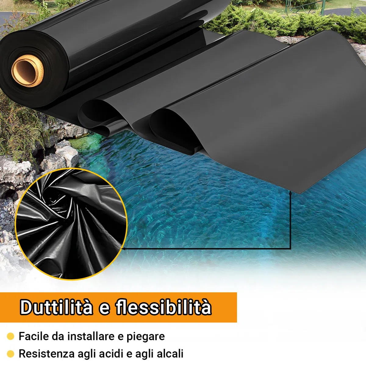 Telo per laghetto in HDPE Resistente, Fodera Flessibile per laghetto da Giardino, 8 x 8 m, Membrana Impermeabile Durevole per fontane, cascate e Piscine