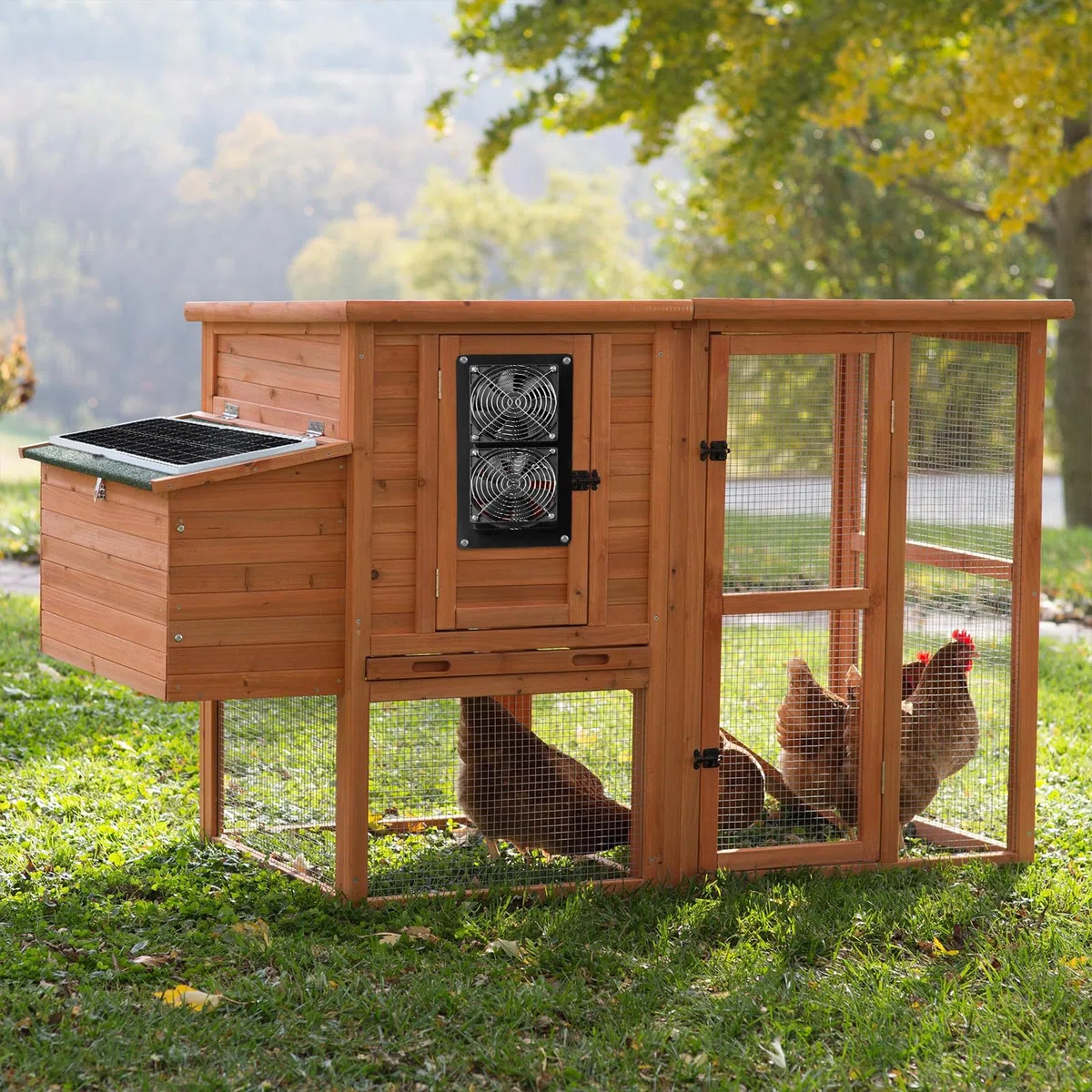 Ventilatore solare, 15 W, 9,84 ft, impermeabile, doppio ventilatore di scarico per piccoli polli, capannoni, case per animali domestici, circolazione dell'aria in serra all'aperto