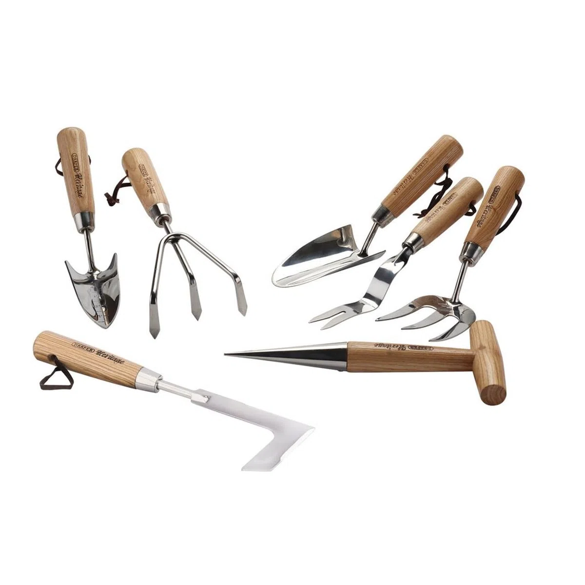 Draper 09000 Heritage - Set di attrezzi da giardino in acciaio inox con manici in frassino (7 pezzi)