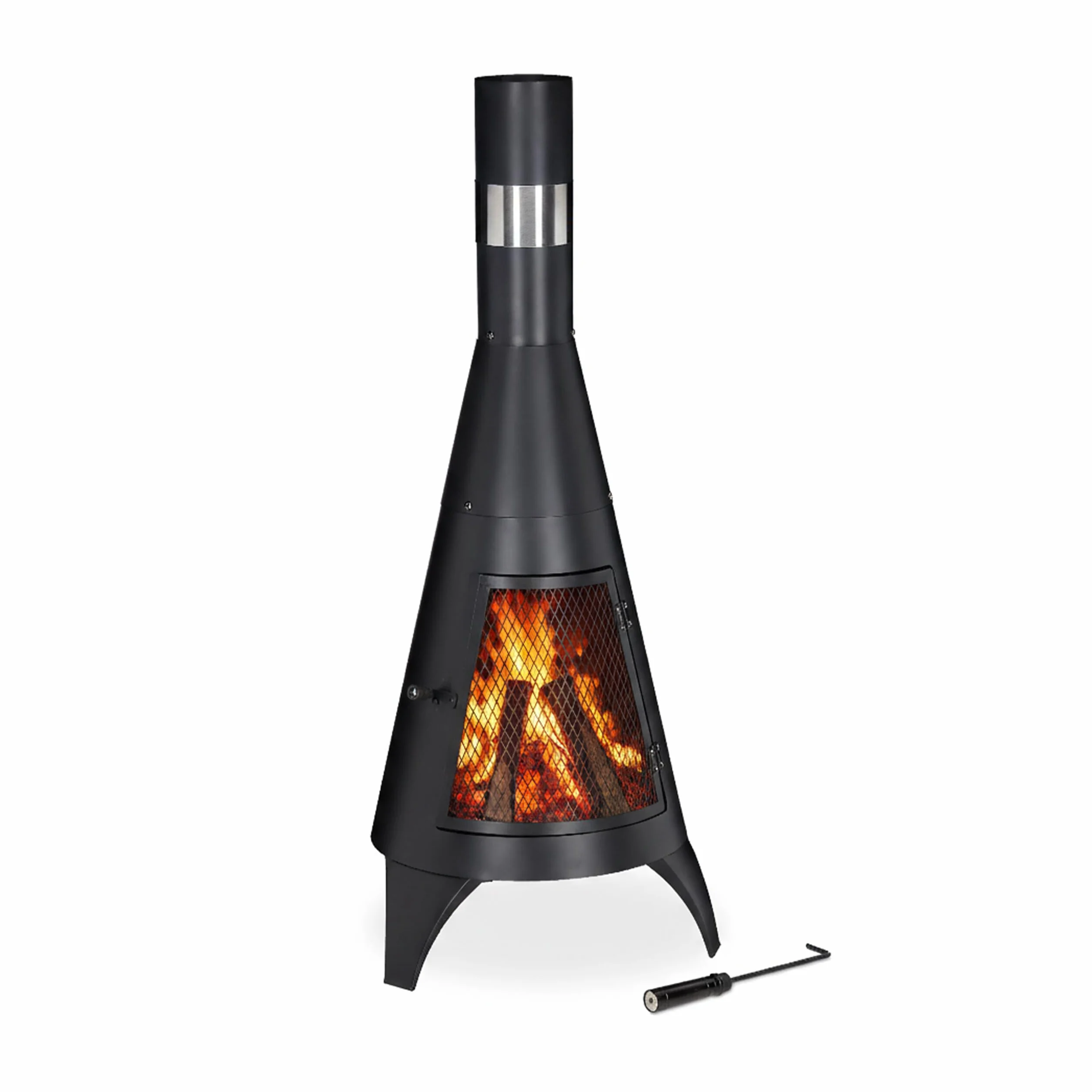 Relaxdays Stufa da Esterno con Parascintille, Caminetto Decorativo, da Giardino, a Legna, HxD 120 x 45 cm, Acciaio, Nera