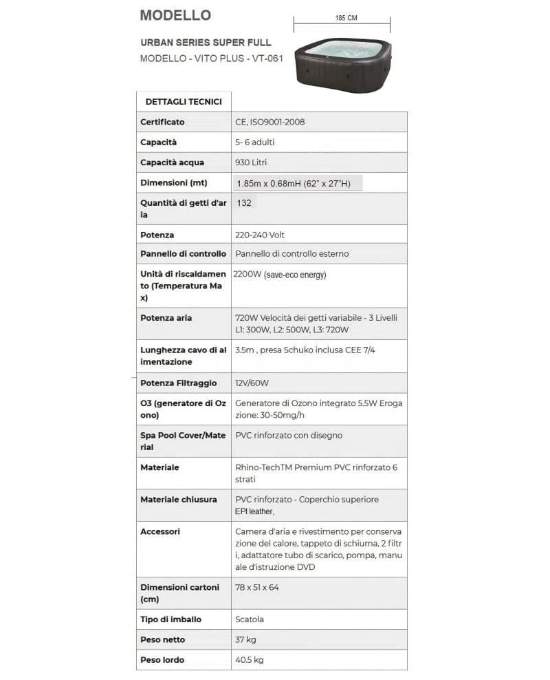 Arredo Minipiscina Idromassaggio Autogonfiante con Riscaldatore e Telecomando Multifunzione (Minipiscina Spa Vito Plus)