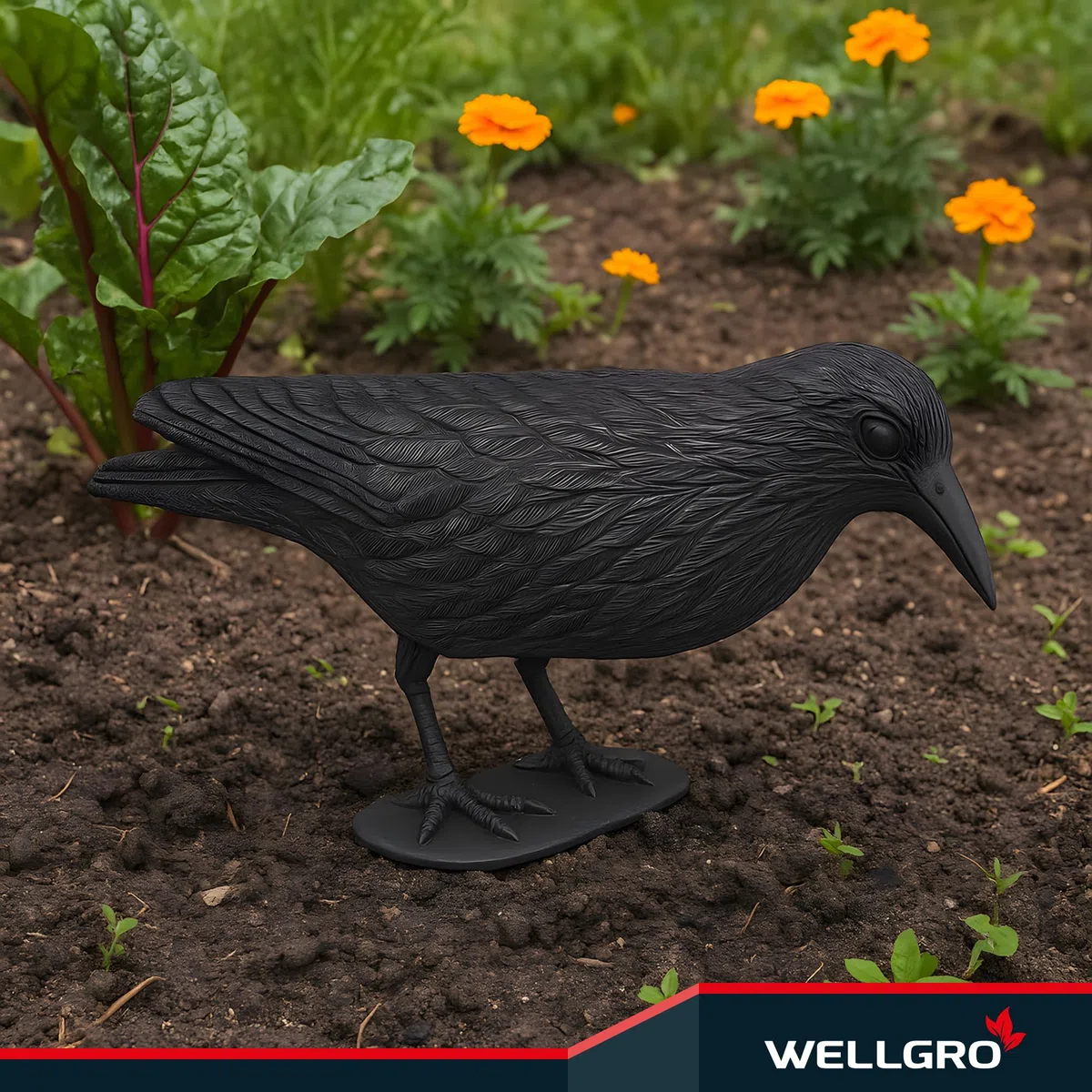 WELLGRO 4 X Uccello Schreck, Corvo Seduto di Plastica, Nero