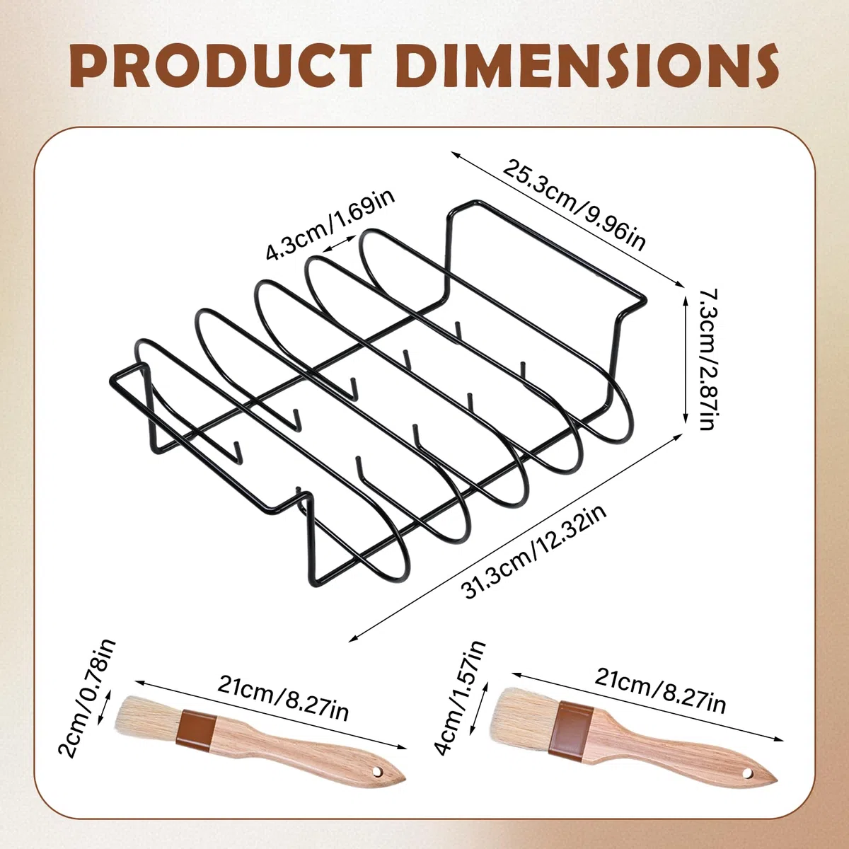 Supporto Bistecche e Costine,Cestello per BBQ Rib Rack con 2 Pennelli,Supporto per Arrosto Bistecca,Telaio Griglia Barbecue Spareribs Halter Grill,Nero