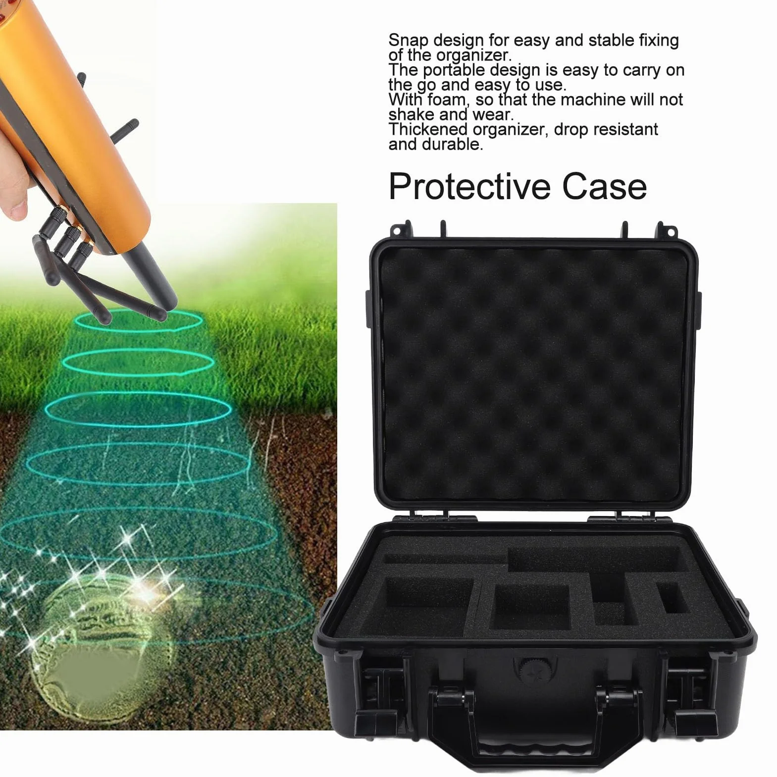 SUNGOOYUE Custodia Protettiva Custodia Rigida in Plastica con Imbottitura in Schiuma 340x313x125 Mm per Metal Detector da Viaggio per Uso Sul Campo da Parte di Hobbisti e Tecnici