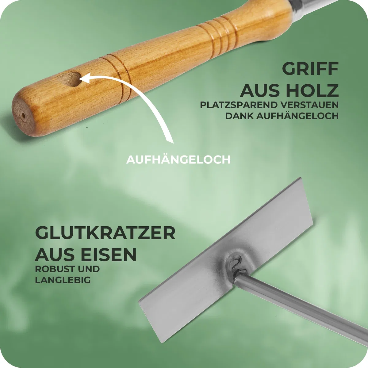 1 tirabrace con manico in legno, accessori per camino, 1 pezzo