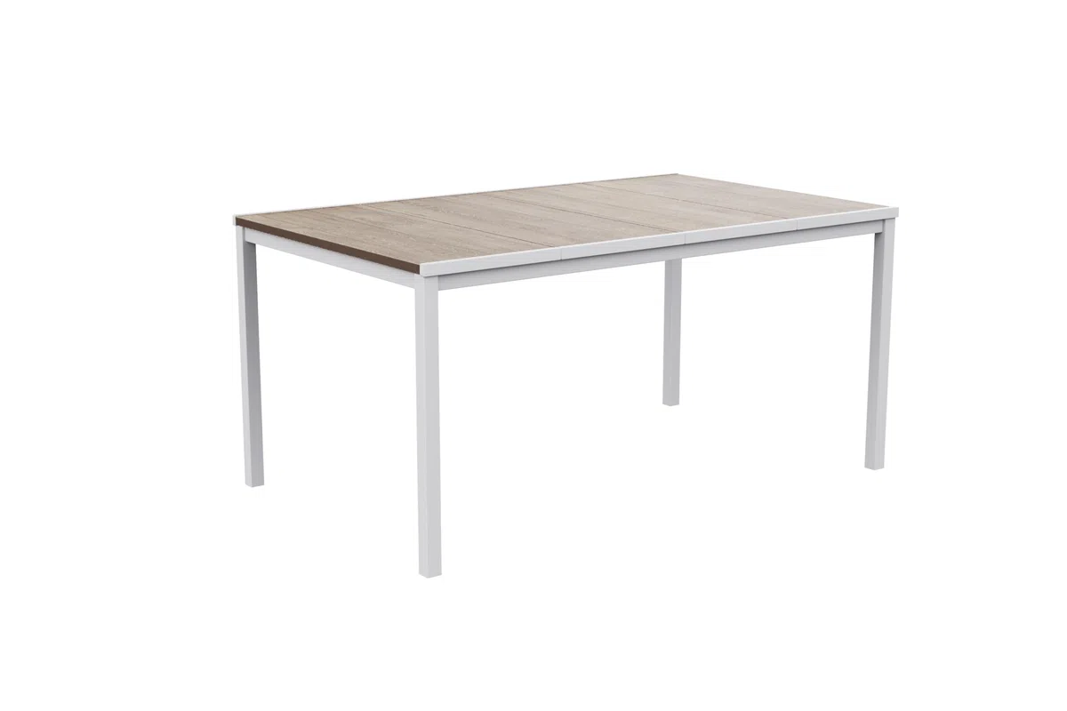 Keter Avon Tavolo da Pranzo Esterno per Giardino e Terrazza, 160x95x75H cm, Adatto per 6 Persone, Piano in Finitura Effetto Legno, Struttura in Metallo Bianca