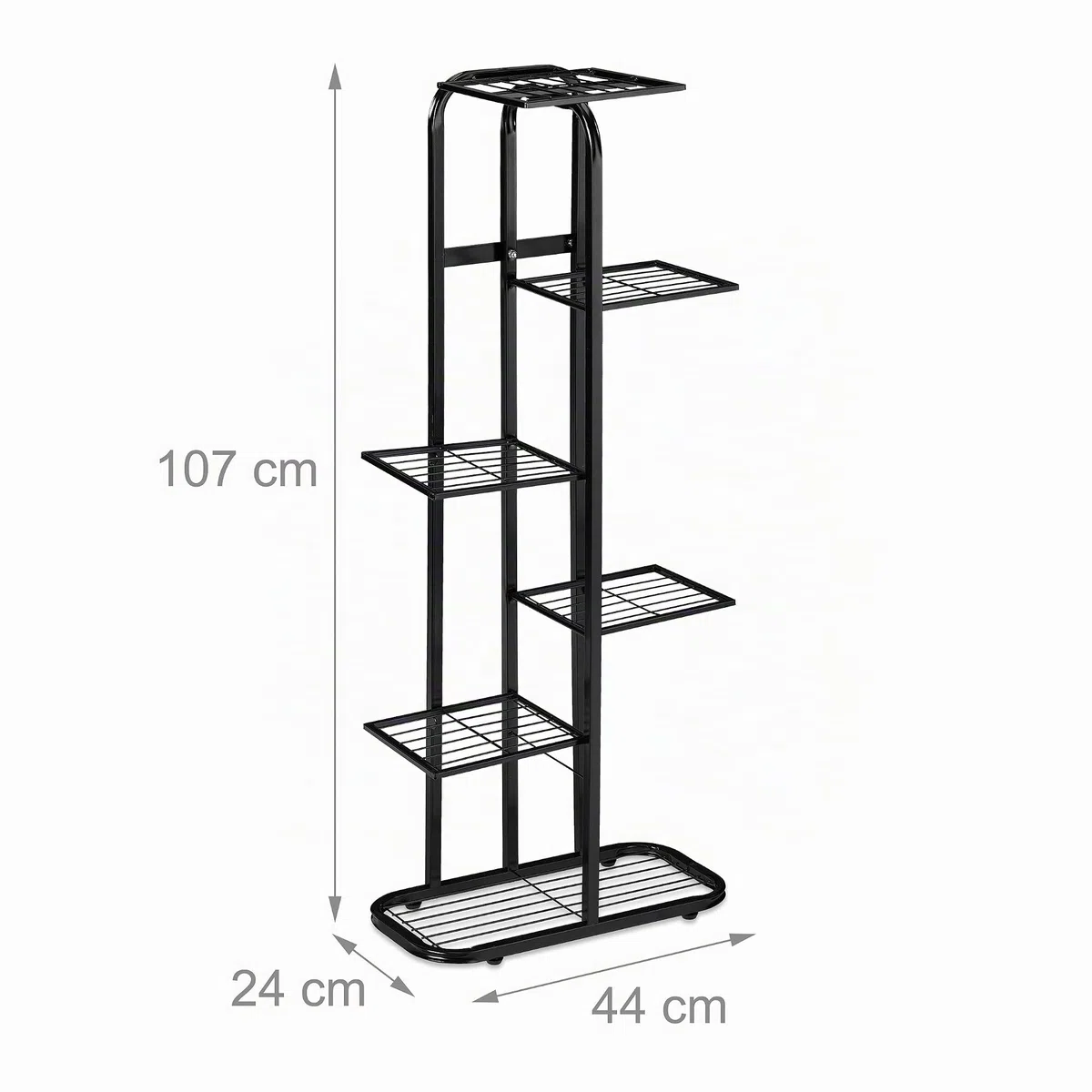 Relaxdays Scaffale Portafiori in Metallo, Fioriera da Esterno e Interno, 6 Mensole Porta Piante, 107 x 44 x 24 cm, Nero